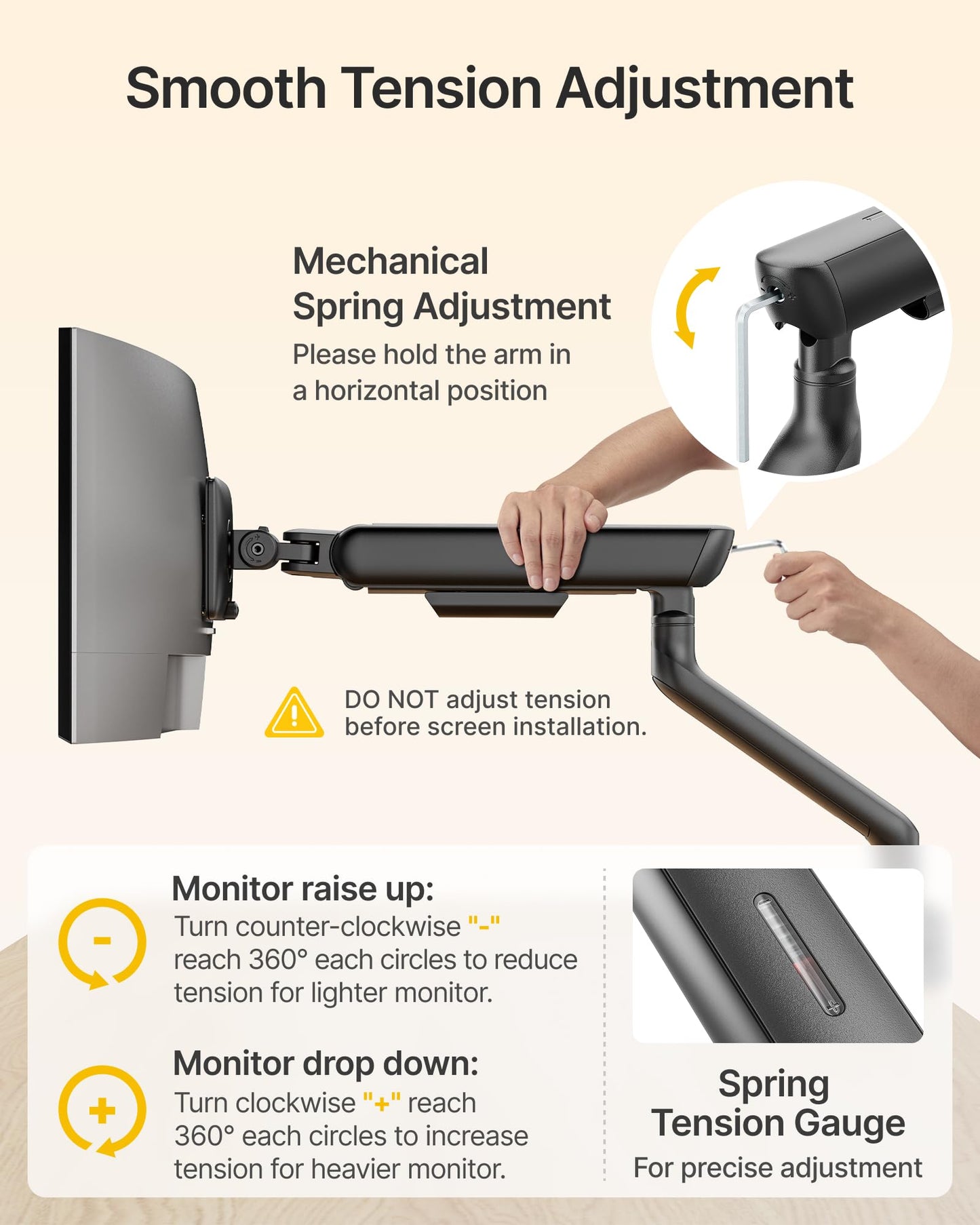 monTEK Single Monitor Arm, Mechanical Spring Monitor Arm for 17-40" Ultrawide Screens, Adjustable Monitor Desk Mount Holds up to 26.4 lbs with C Clamp/Grommet Desk Mount, VESA 75/100mm, MA1011BK
