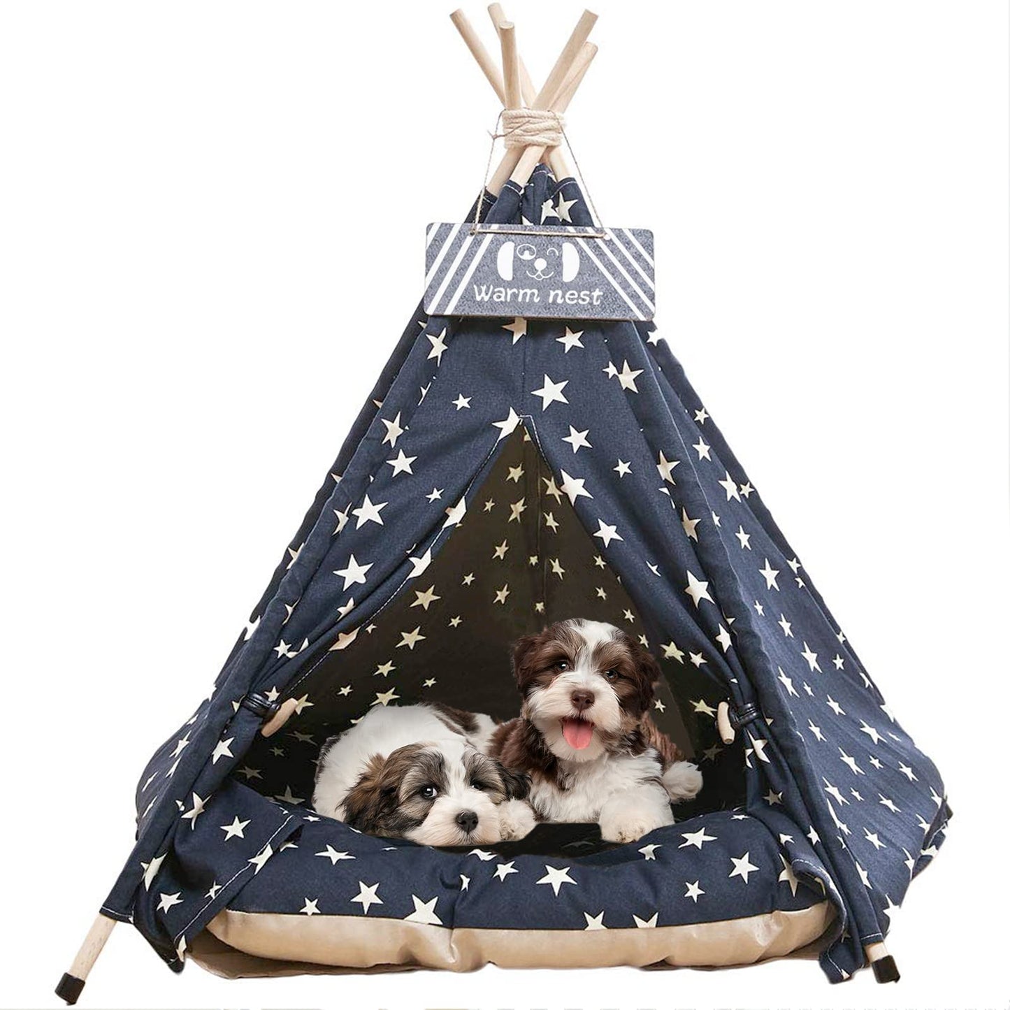 Pet Teepee Dog & Cat Bed with Cushion &Blackboard Dog Tents Pet Houses (Blue)