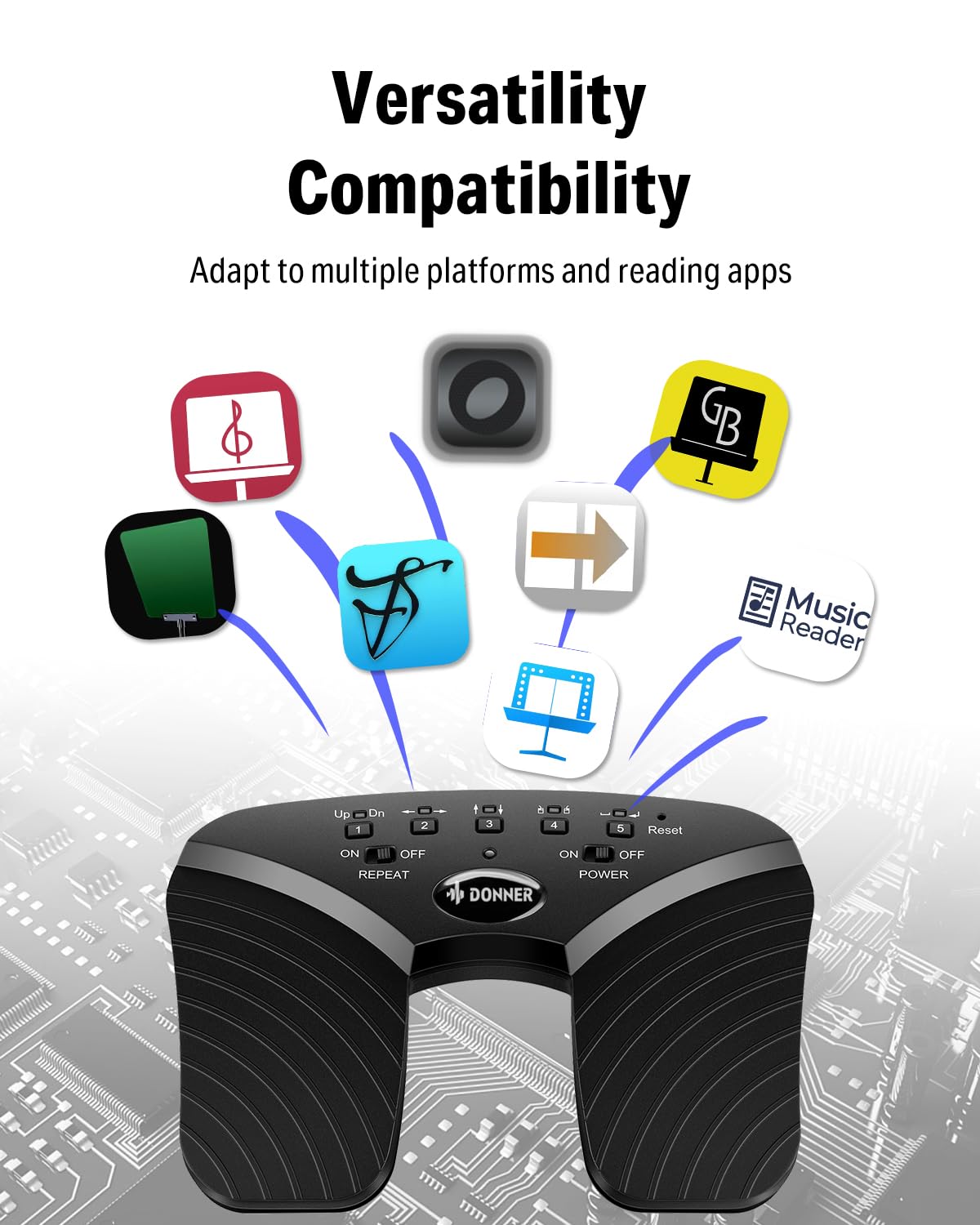 Donner Wireless Page Turner Pedal, Rechargeable Music Page Turner foot pedal for Tablets Phone, Black
