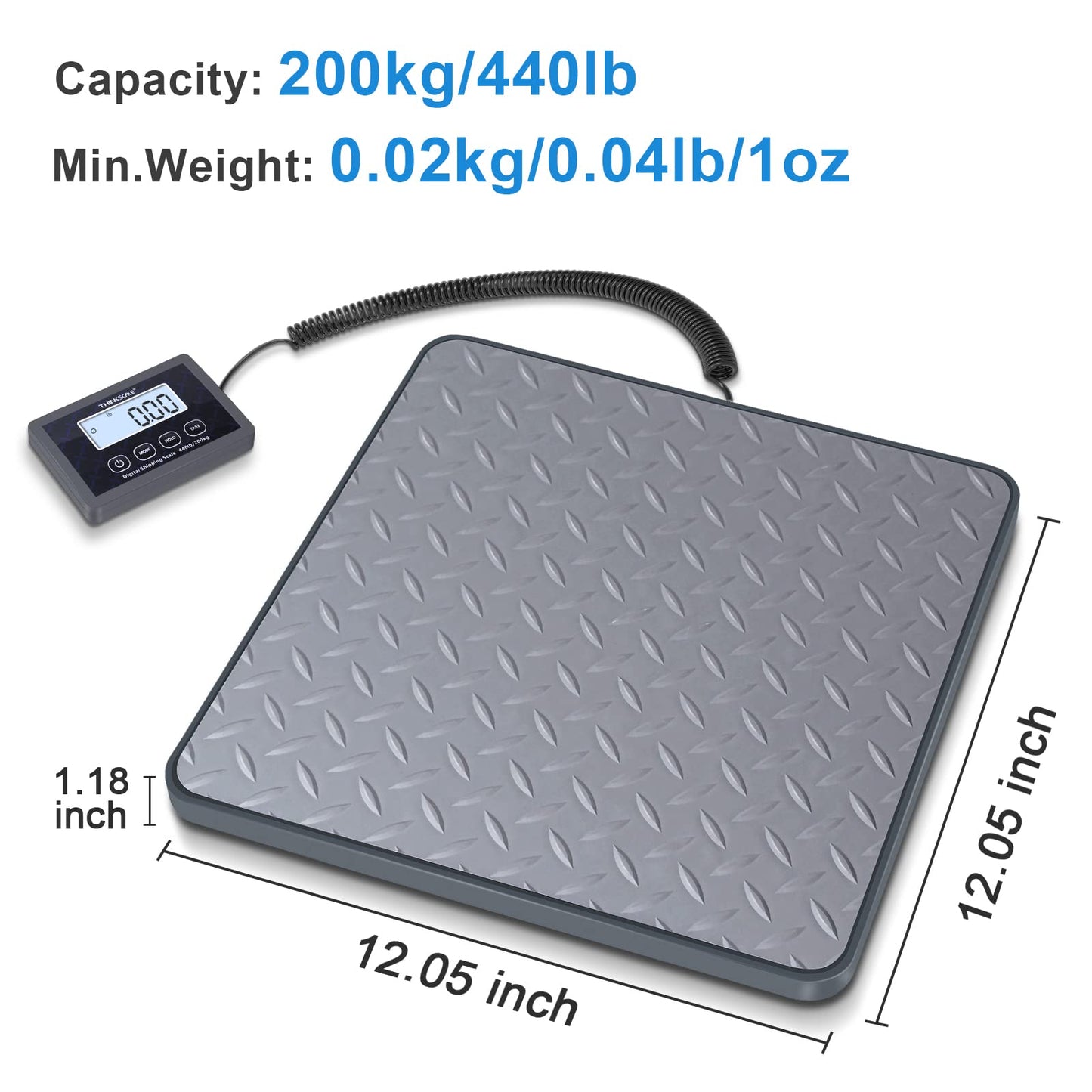 THINKSCALE 440 lbs/1 oz Highly Accurate Shipping Scale, Lightweight Postal Scale with Hold/Tare, Digital Postage Scale for Packages/Business/UPS USPS Post Office/Dog, Battery & AC Adapter Included