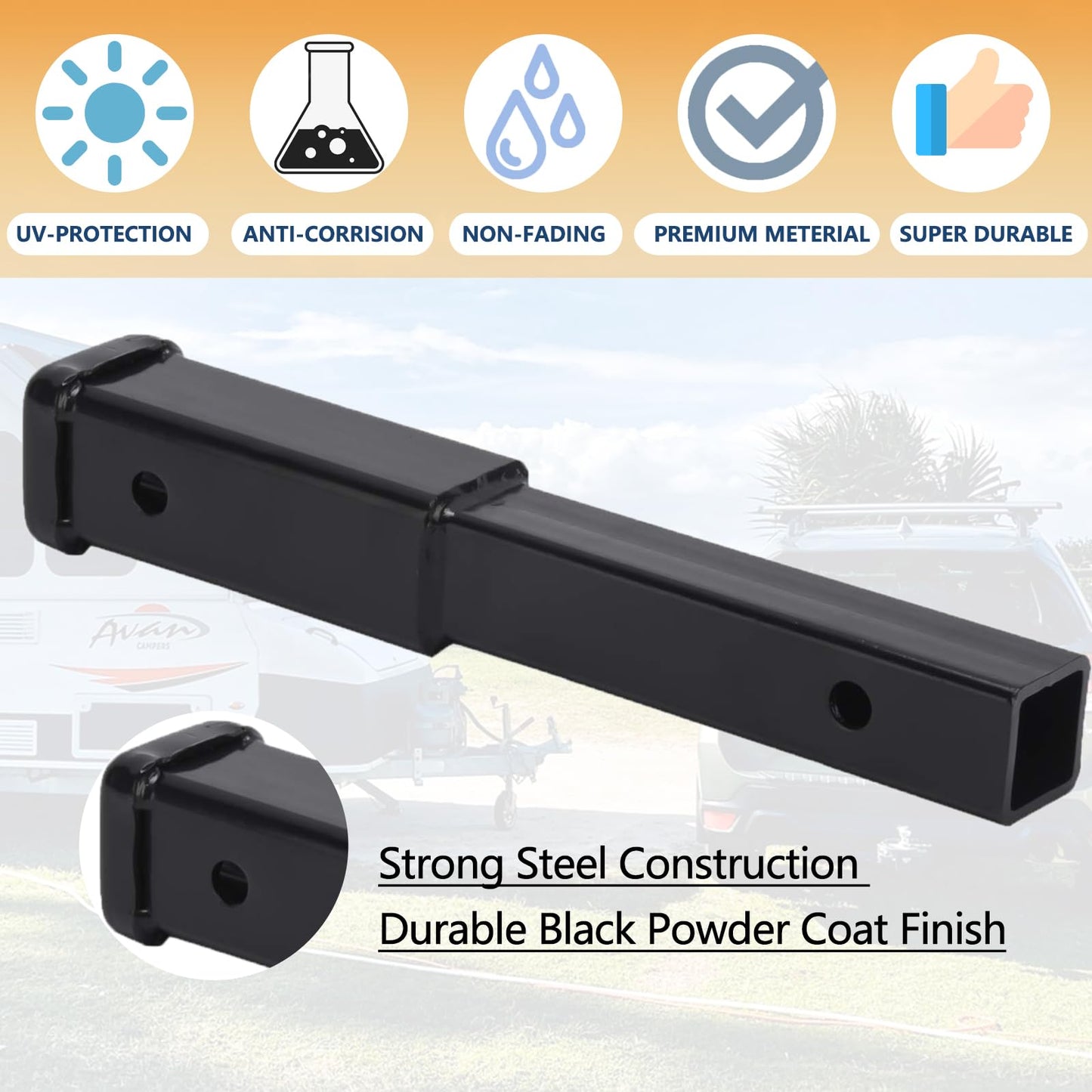 Allucky 12 inch Trailer Hitch Extender Trailer Hitch Extension Receiver Tube Extender, Heavy Duty 6000 lbs Fits for 2" Receiver Tube Tow Bar Steel Shank, Hitch Extender with 5/8'' Pin Hole