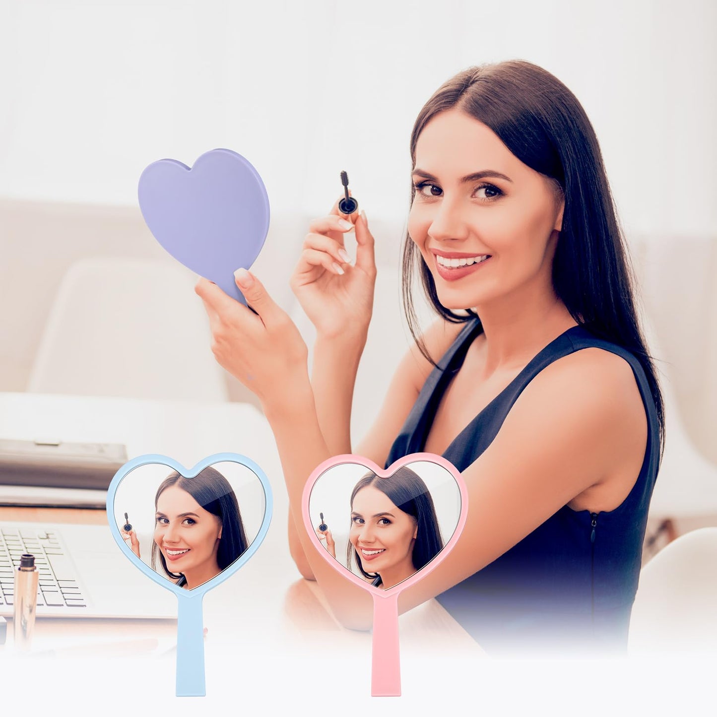 Menkxi 15 Pcs Heart Shaped Handheld Mirror Small Travel Makeup Mirrors with Handle Mini Heart Bulk Plastic Cosmetic Gift for Women (Bright Color)