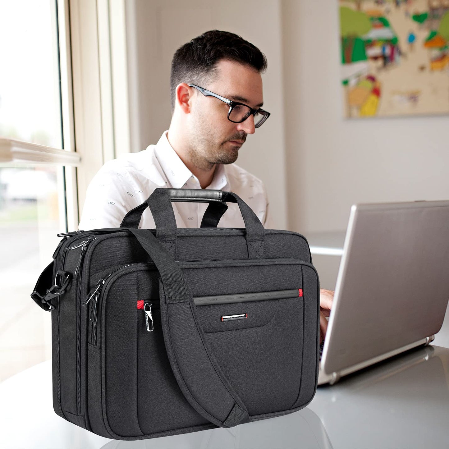 VANKEAN Laptop Bag Premium Laptop Case Business Briefcase Fits Up to 17.3 Inch Laptop Expandable Water-Repellent Shoulder Messenger Bag for Men/Women Computer Bag for Travel/Business/School-Black