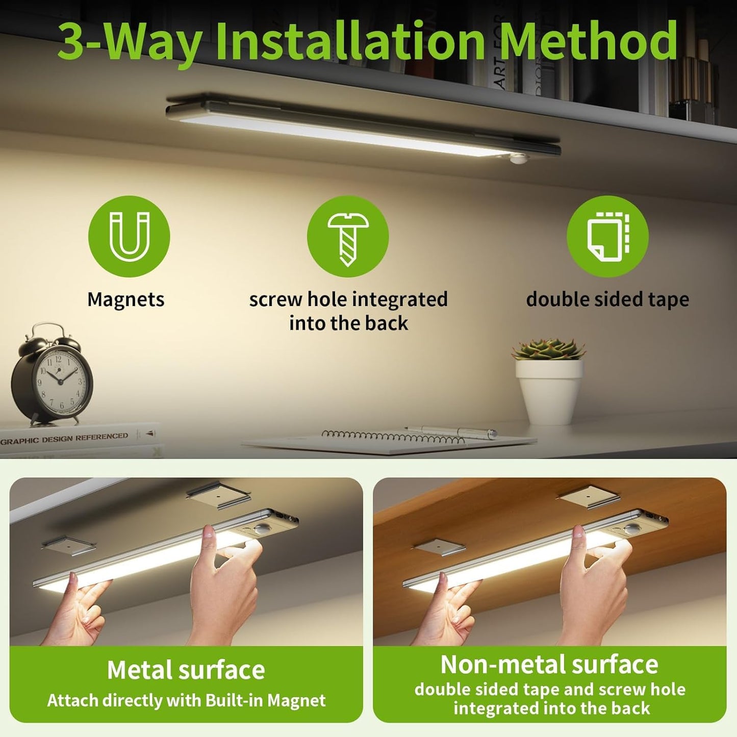 Under Cabinet Lights,1500mAh Rechargeable Closet Lights, 76 LED Operated Motion Sensor Light Indoor, Magnetic Under Counter Lights Wireless Dimmable for Kitchen, Stairs 4-Pack