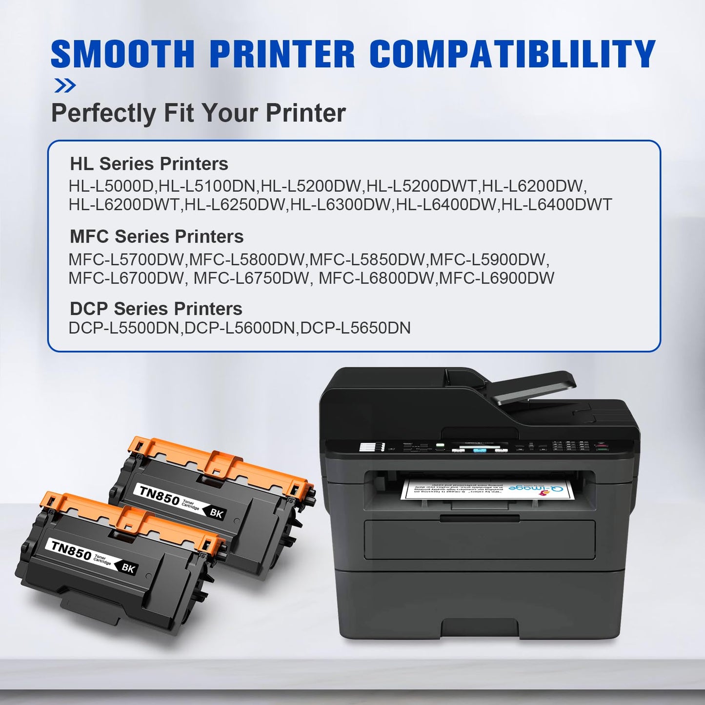 TN850 Compatible Toner Cartridges Replacement for TN850 TN-850 TN820 TN-820 TN 850 Toner Work with MFC-L5700DW MFC-L5800DW MFC-L5900DW HL-L5200DW HL-L5000D HL-L6200DW HL-L6700DW Printer (2 Black