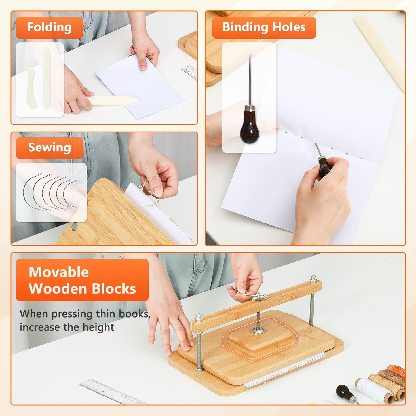 JFNoraiva Book Binding Kits, Bamboo Wood Book Press Suitable for Thin Books, 11 * 7.9 in Bookbinding Press for DIY Bookbinding, Books Repair, Handmade Crafts