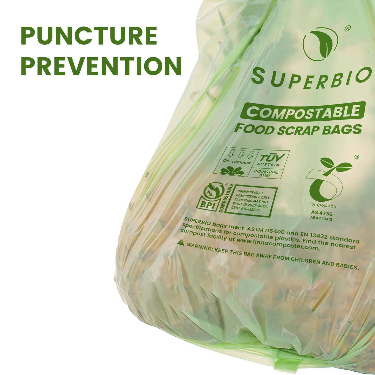 SUPERBIO Compostable Bags with Handles, 9.8L,100 Count,1 Pack, Food Scrap Bags Certified by BPI and OK compost INDUSTRIAL