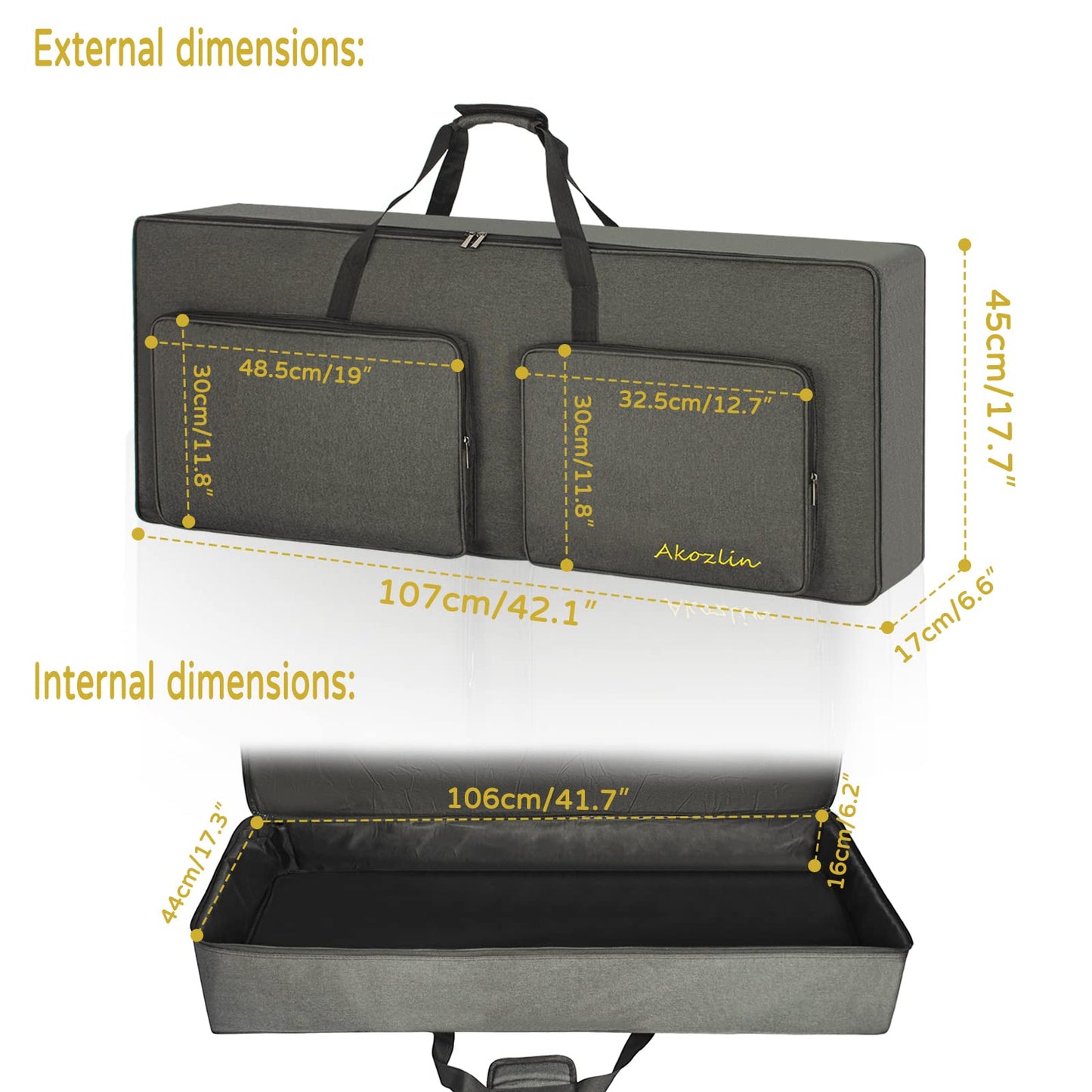 AKOZLIN 61 Key Keyboard Bag Portable Durable Electric Piano Padded Case Gig Bag Universal Waterproof Oxford Thicken Gig Bag with 10mm Pearl Padded 42.1"x17.7"x6.6"