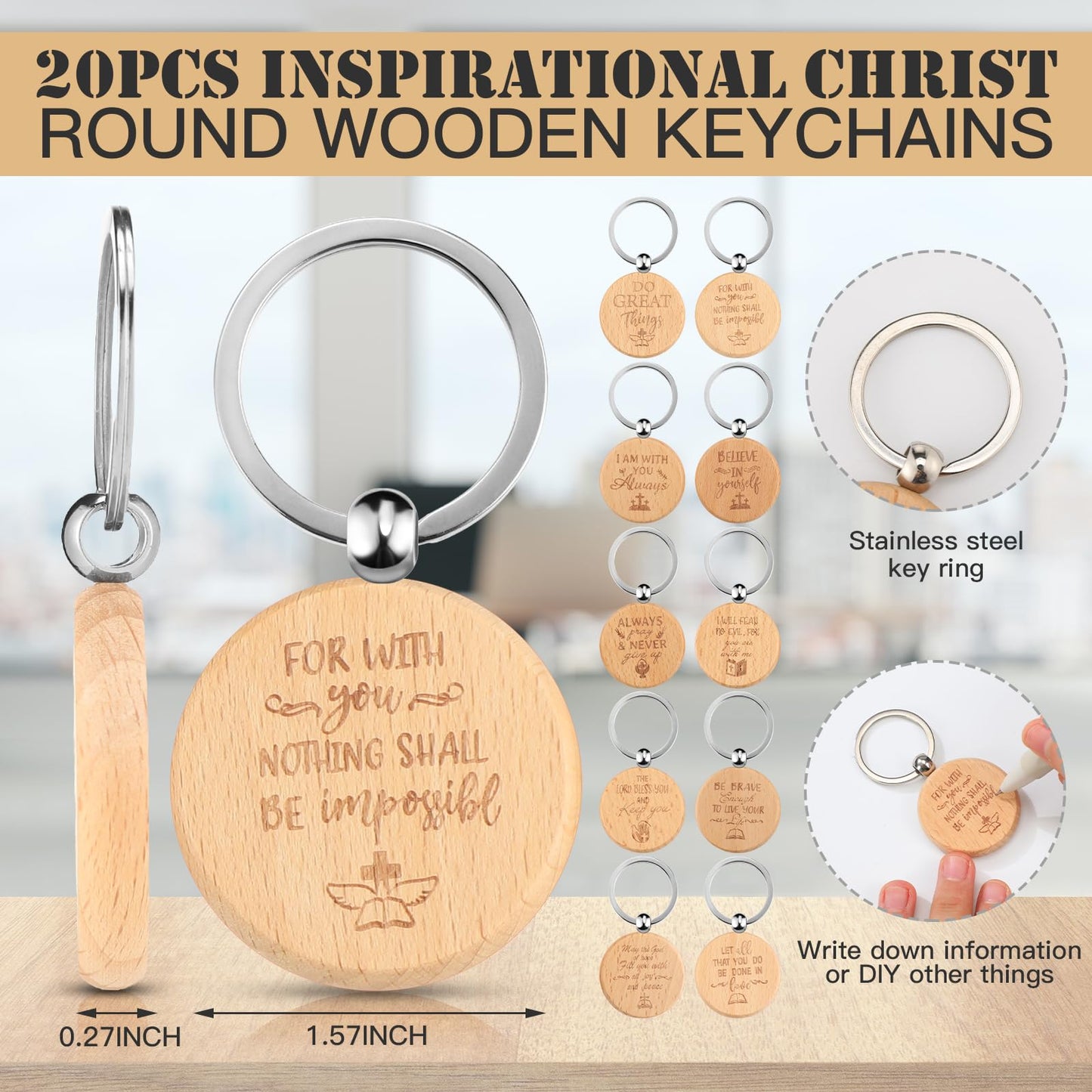 Yeaqee 80 Pcs Christian Gifts Retractable Bamboo Pen Bible Verse Inspirational Notebook Keychain Organza Bags for Women Men Gifts