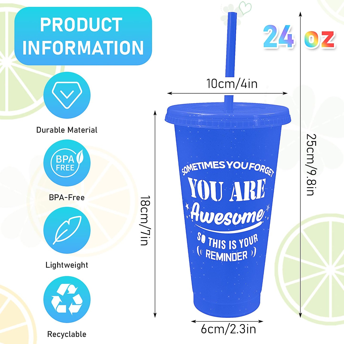 60 Pack Thank You Gifts You are Awesome Coffee Mug 24 oz Plastic Tumblers with Lids and Straw Inspirational Reusable Tumblers Appreciation Gift for Coworker Teacher Colleague Employee