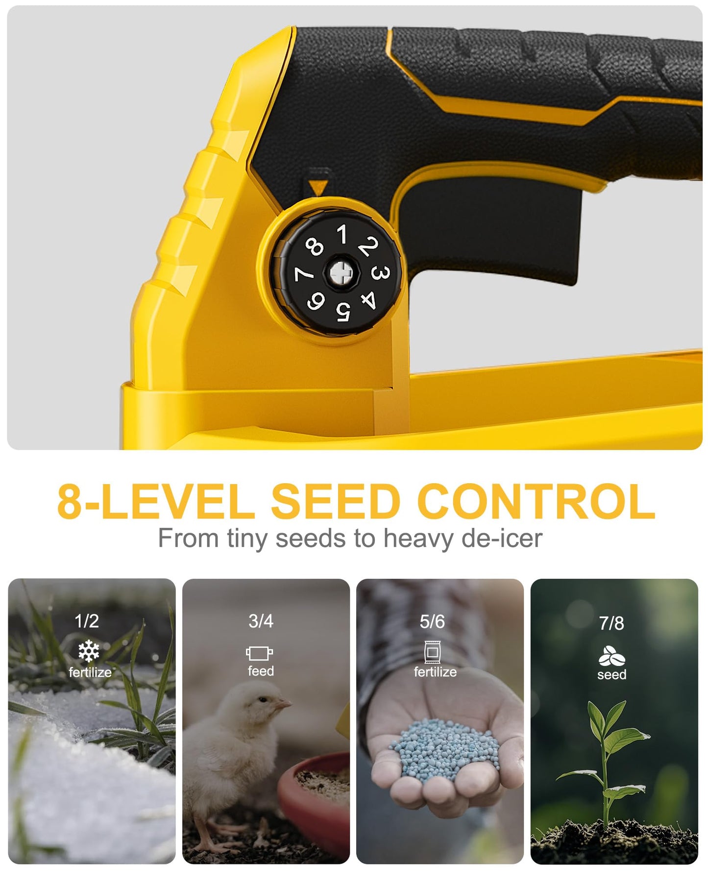 Handheld Power Seed Spreader Compatible with Dewalt 20V Battery(Tool Only), Cordless Salt Spreader Available Year-Round, Electric Lawn Spreaders for Grass Seeds, Rock Salt, Fertilizer, Feed