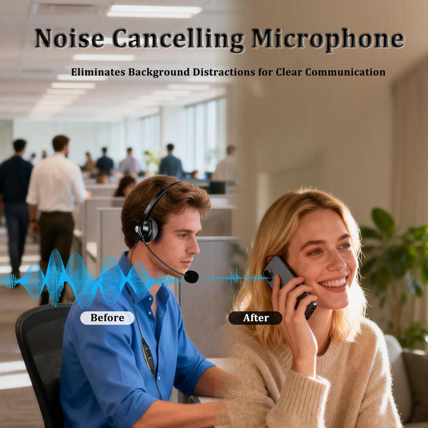 Callez RJ9 Telephone Headset with Noise Cancelling Mic & Volume Controls, Mono Phone Headset for Office Compatible with Polycom VVX250 VVX400 VVX410 VVX411 VVX311 VVX500 VVX601 Landline Phones