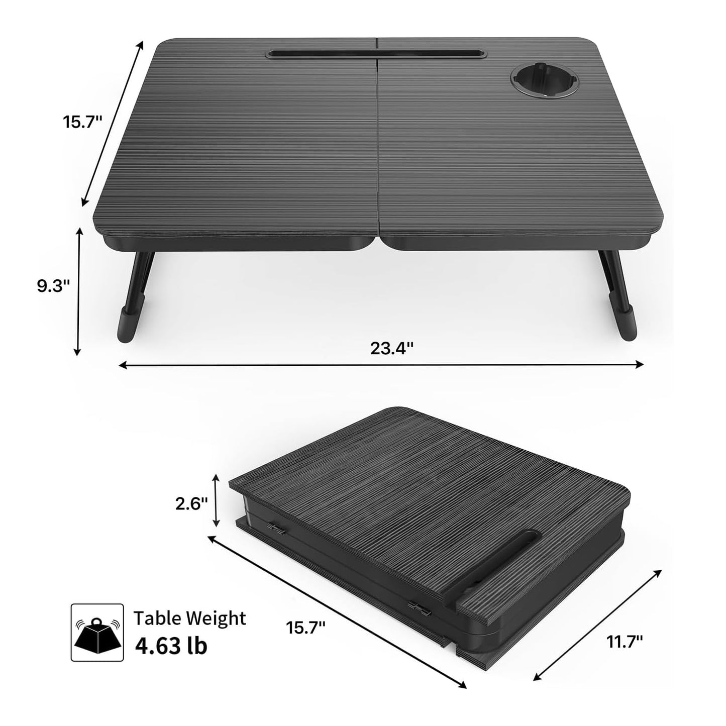 Portable Foldable Laptop Desk for Bed and Couch, Adjustable Lap Desk with Cup Holder and Phone Holder, Ideal for Working, Reading, Writing, and Breakfast -NEW-006