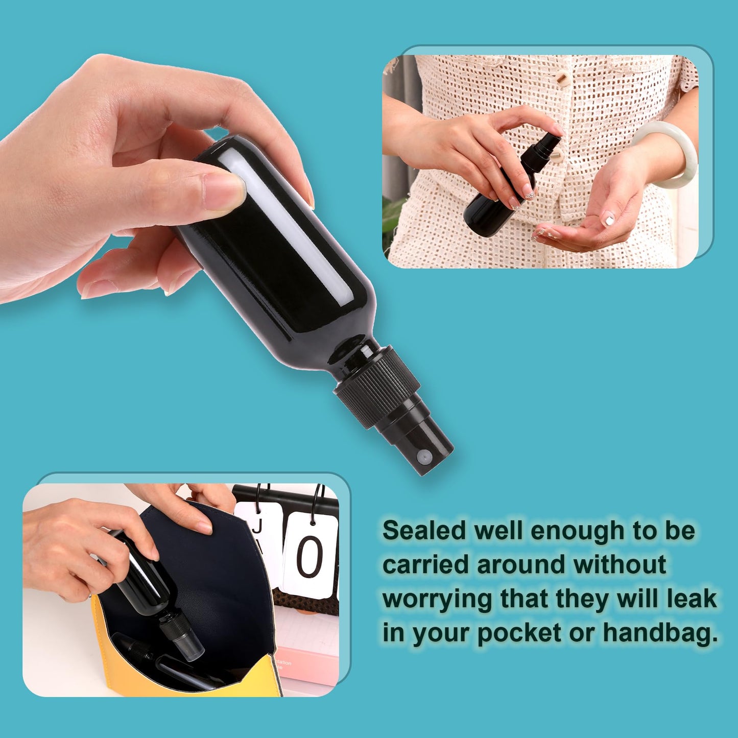 NOOEEISS Black Glass Small Spray Bottle 2 oz 24Packs,Fine Mist Sprayer Small Clear Bottles,Refillable Containers mini spray bottles for Cleaning Solutions and Skin Care (Black 24pcs)