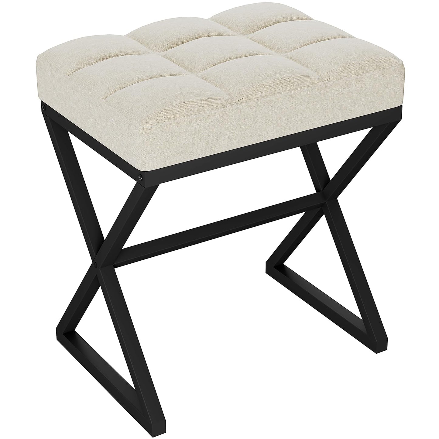 YMYNY Vanity Stool, Linen Footrest Stool, Ottoman Bench with X-Shaped Metal Legs, Makeup Dressing Stool for Vanity, Living Room, Bedroom, Entryway, Hallways 15.74" D×11.81" W×18.11" H Beige UHBD033Y