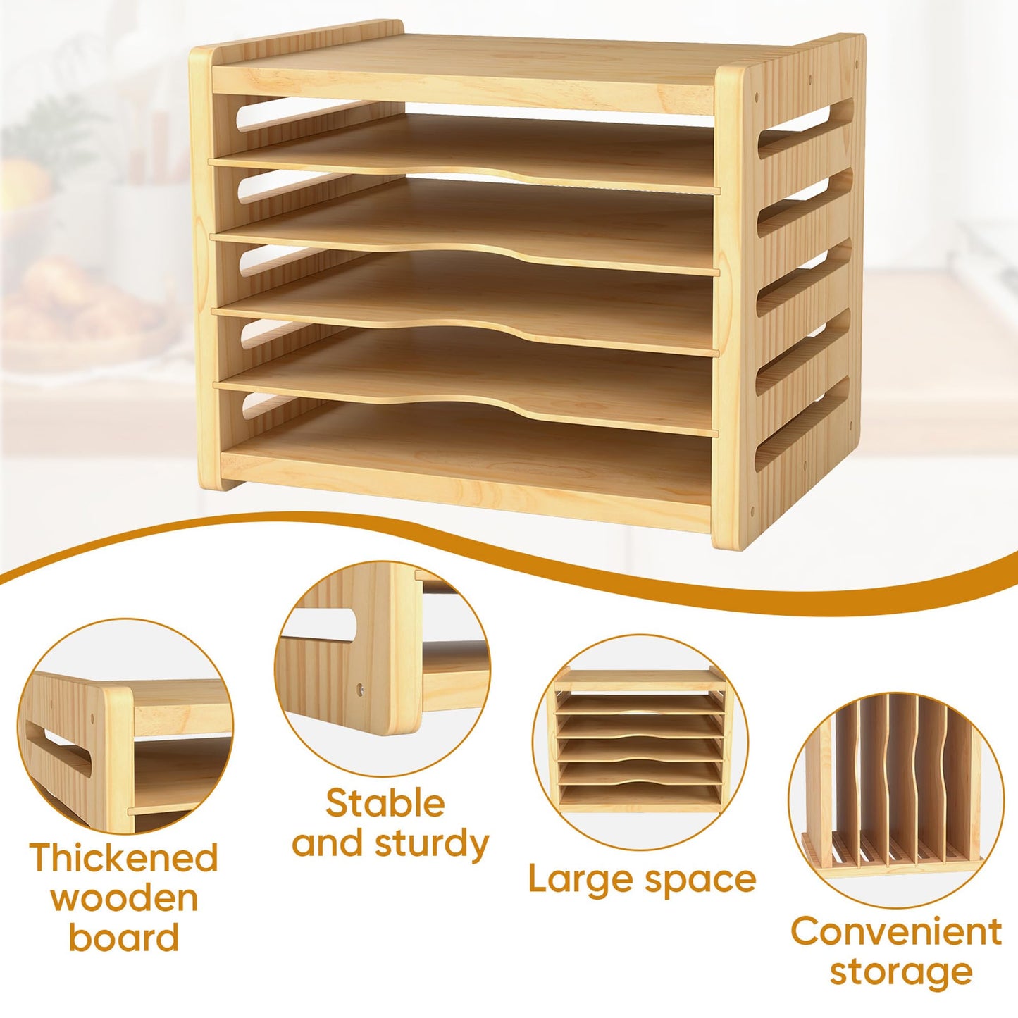 ybaymy Kitchen Cabinet Cutting Board Organizer Cookie Sheet Storage Rack Baking Pan Organizer Storage Cookware Cabinet Divided Holder with 5 Slots for Kitchen Countertop Cabinet Office