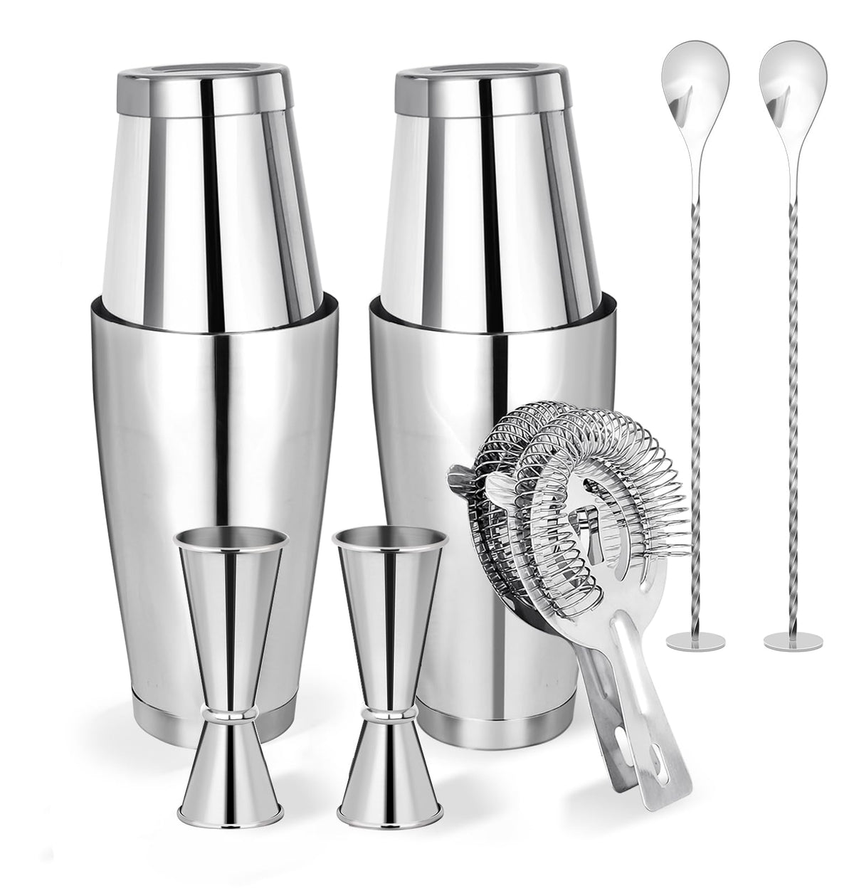 Cocktail Shaker Boston Shaker Set 10 Pcs Professional Bartender Kit Bar Shaker Stainless Steel Drink Shaker Bartending Martini Shaker Tin with 18oz&28oz Mixed Alcohol Shaker Tool for Beginner(Silver)