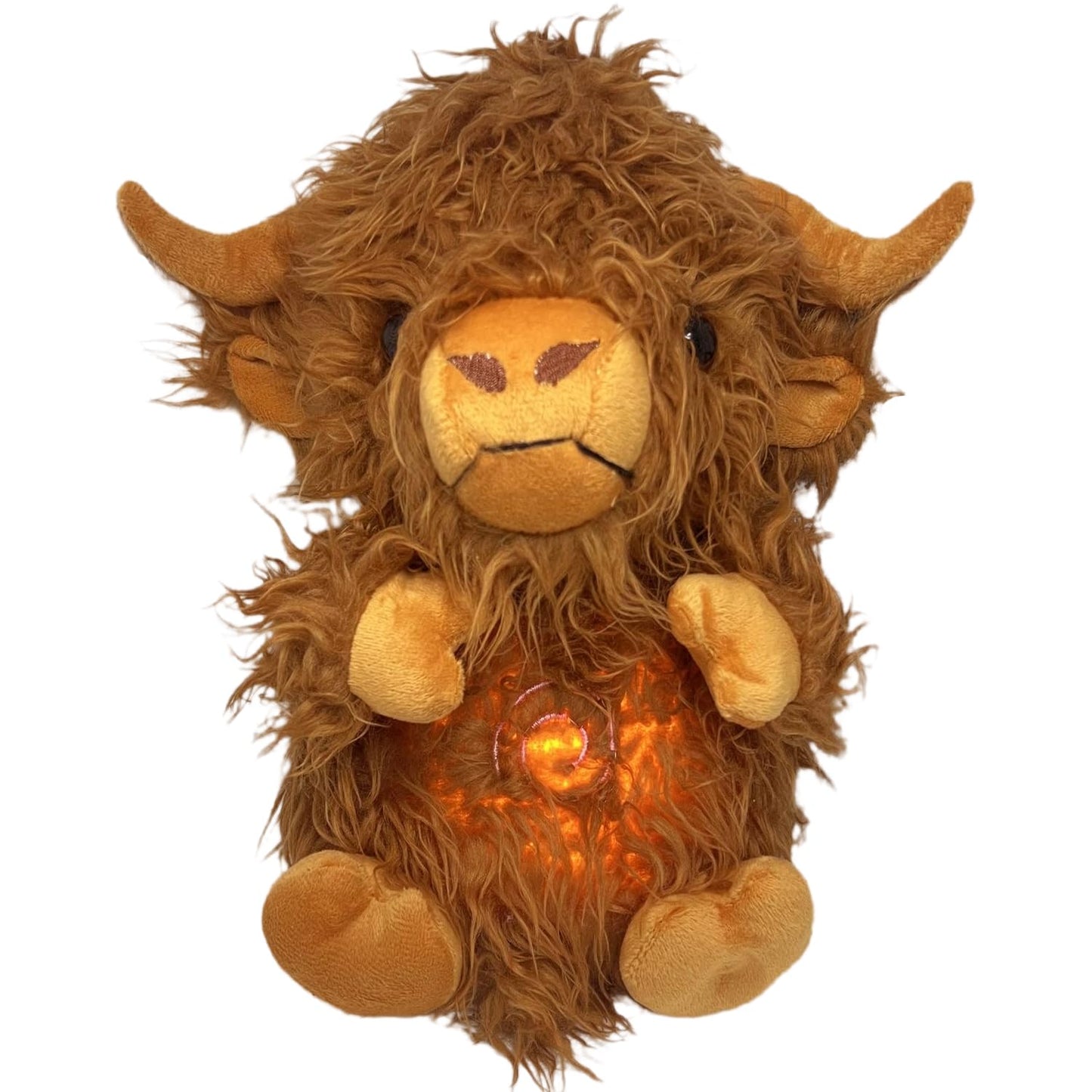 Soothing Snuggle Cute Highland Cow Stuffed Animal with Realistic Breathing Action and Lighted Music, Sleeping Cow Plush Toy (13.5-inch)