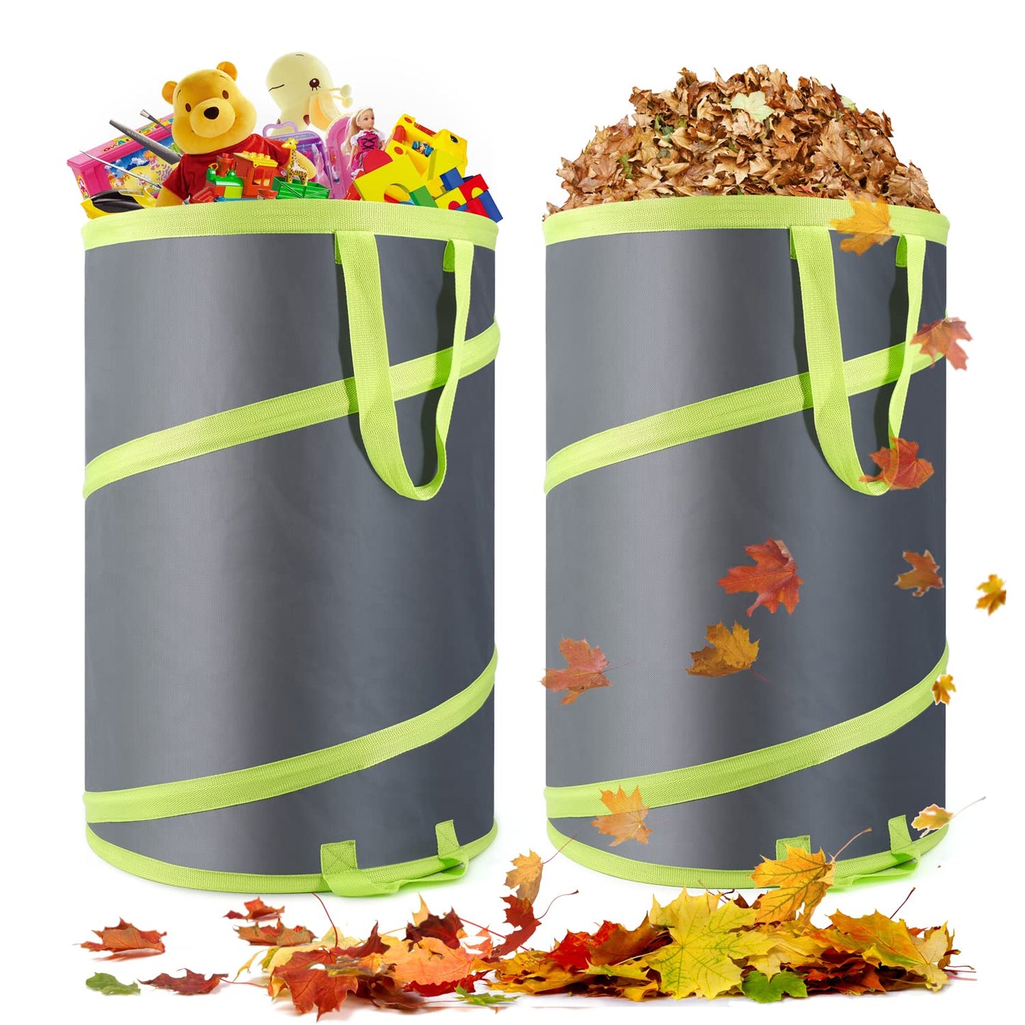 Altdorff Collapsible Trash Can Camping, Yard Waste Bags 2 Pack, Leaf Bag Resuable Pop Up, 120L Large Collapsible Garden Bag with Drain Holes and Drawstrings for Windy Days