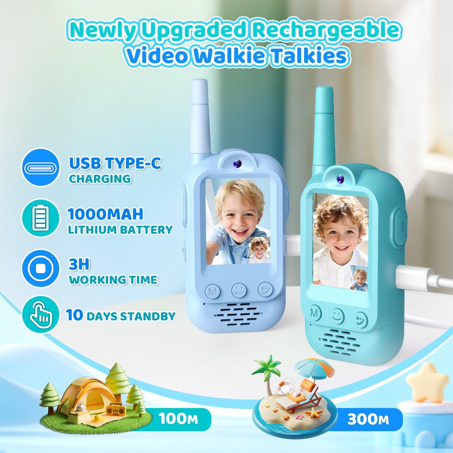 Upgraded Video Walkie Talkies for Kids, Exssary Toys for 3 4 5 6 7 8 Year Old Boys Birthday Gifts Outdoor Toys for Kids 3-5 HD Camera & Fun Voice Changer Rechargeable Walkie Talkies 2 Pack