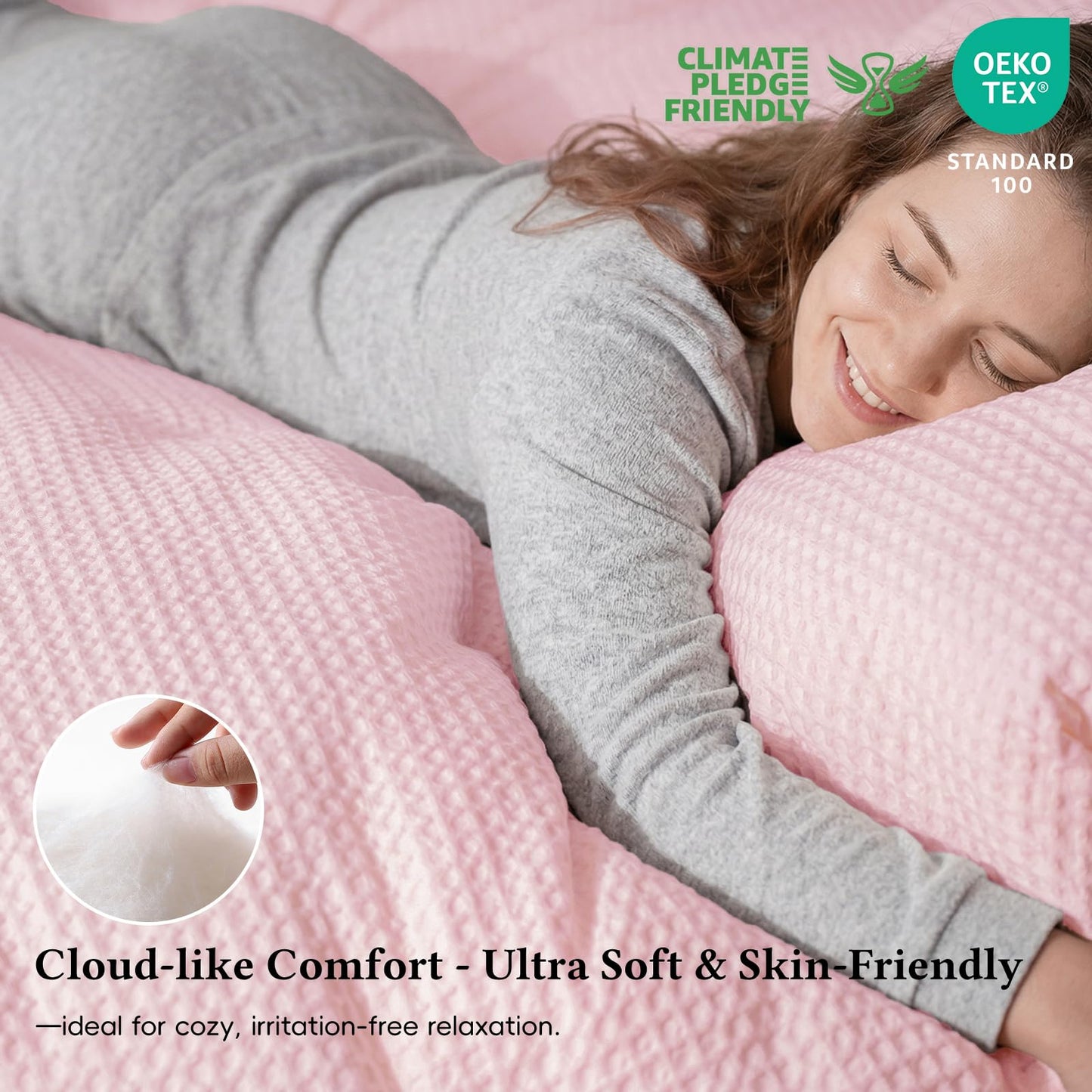 David's Home Waffle Weave Comforter Set 3PCS King Size, Soft Breathable Lightweight Warm for All Season, Elegant Aesthetic Home Decor Bedding Set Collection, 1 Comforter with 2 Pillow Shams, Pink
