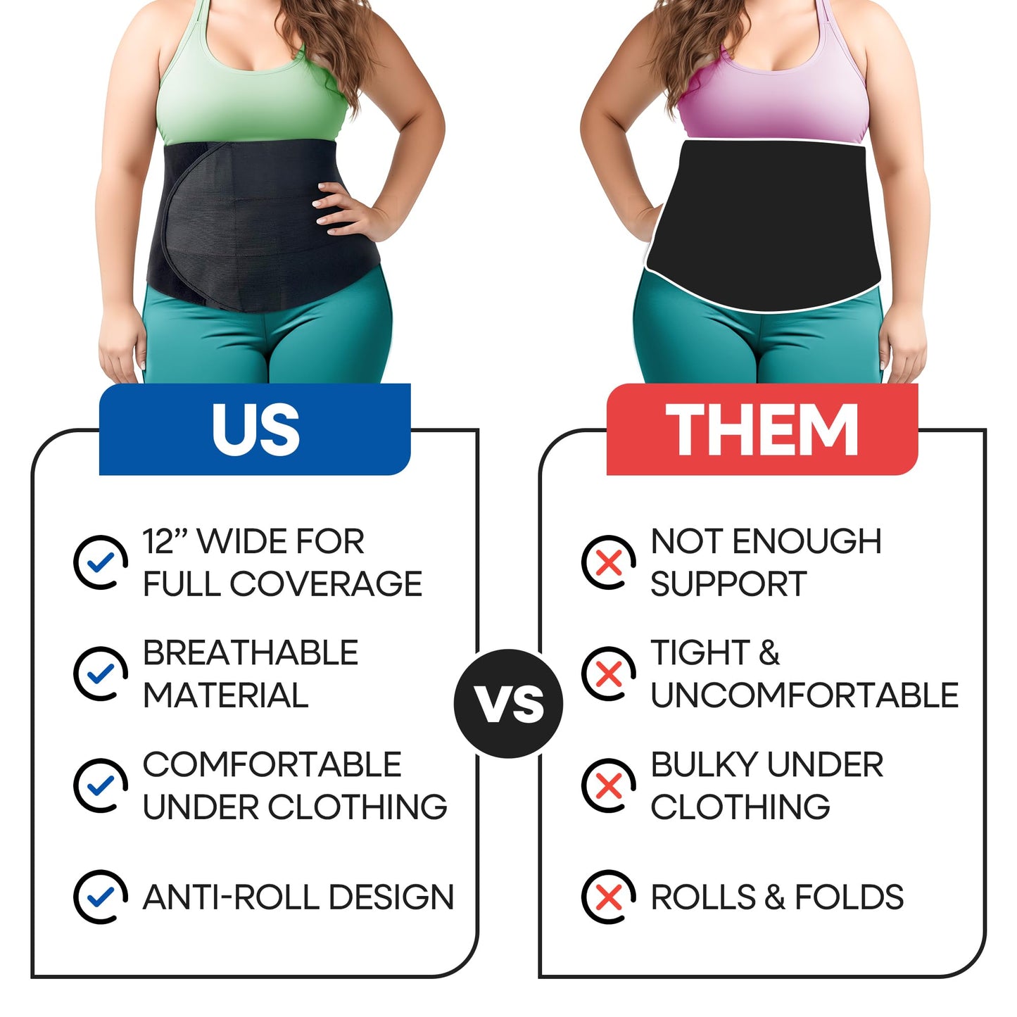 Abdominal Binder Post Surgery Tummy Tuck | Postpartum Belly Band Wrap | Post C Section Belly Binder | Stomach Compression Hernia Belt For Men or Women After Pregnancy Hysterectomy (Black, L/XL (42" to 53"))