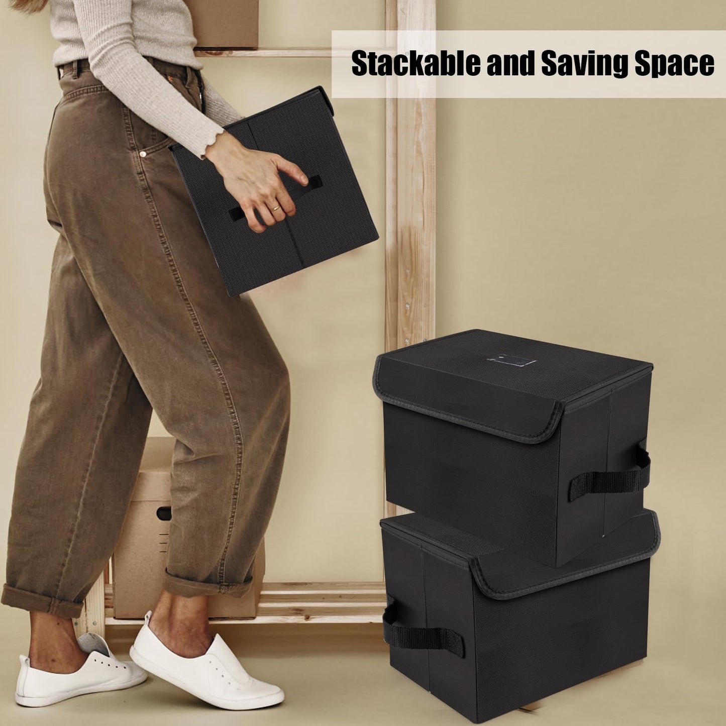 alavisxf xx 7-inch Vinyl Record Storage Box, Nylon Foldable and Stackable Set of 2 Vinyl LP Storage Organizer Case with Lid and Handle Can Hold 120 Single Record (7-inch)