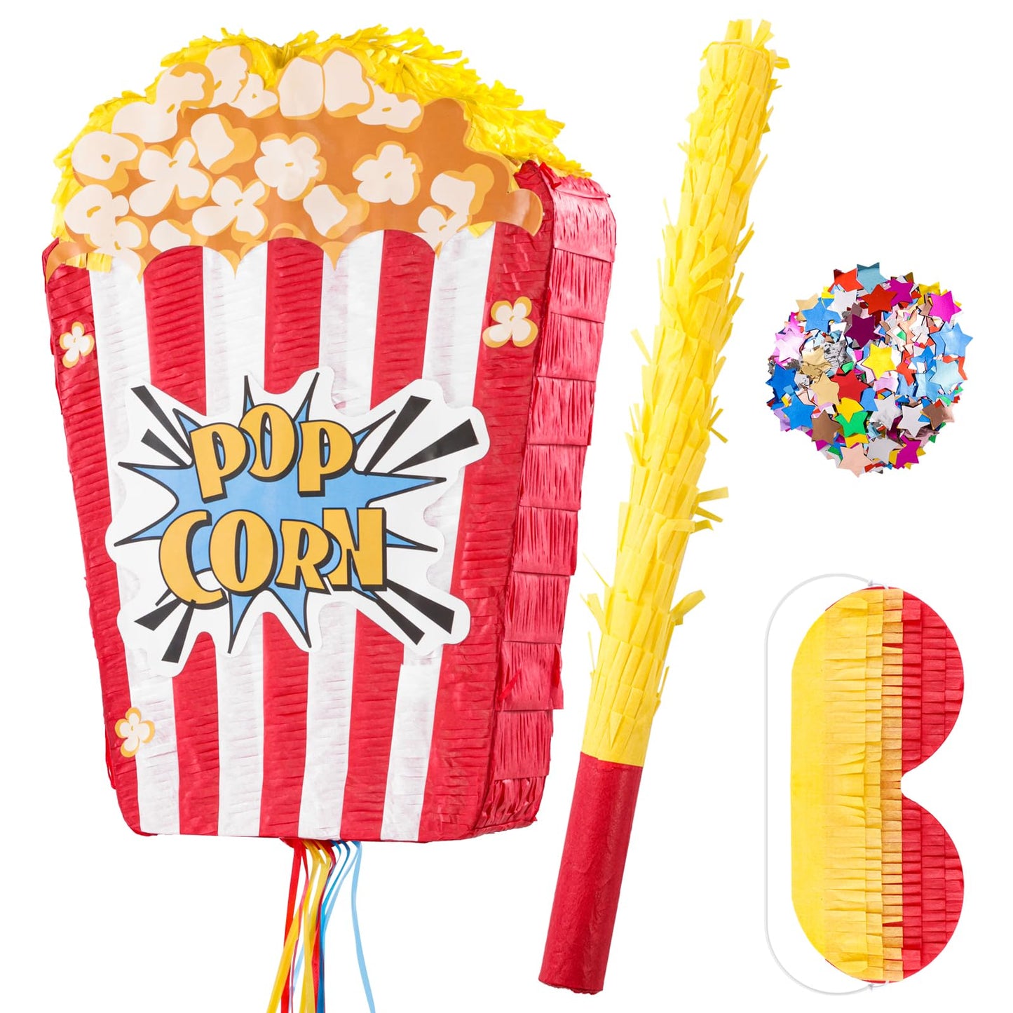 VINTS Popcorn Piñata for Birthday Carnival Circus Parties Great Party Addition for Boys Grils Holiday Celebration (16.9×11.8×3.54in)