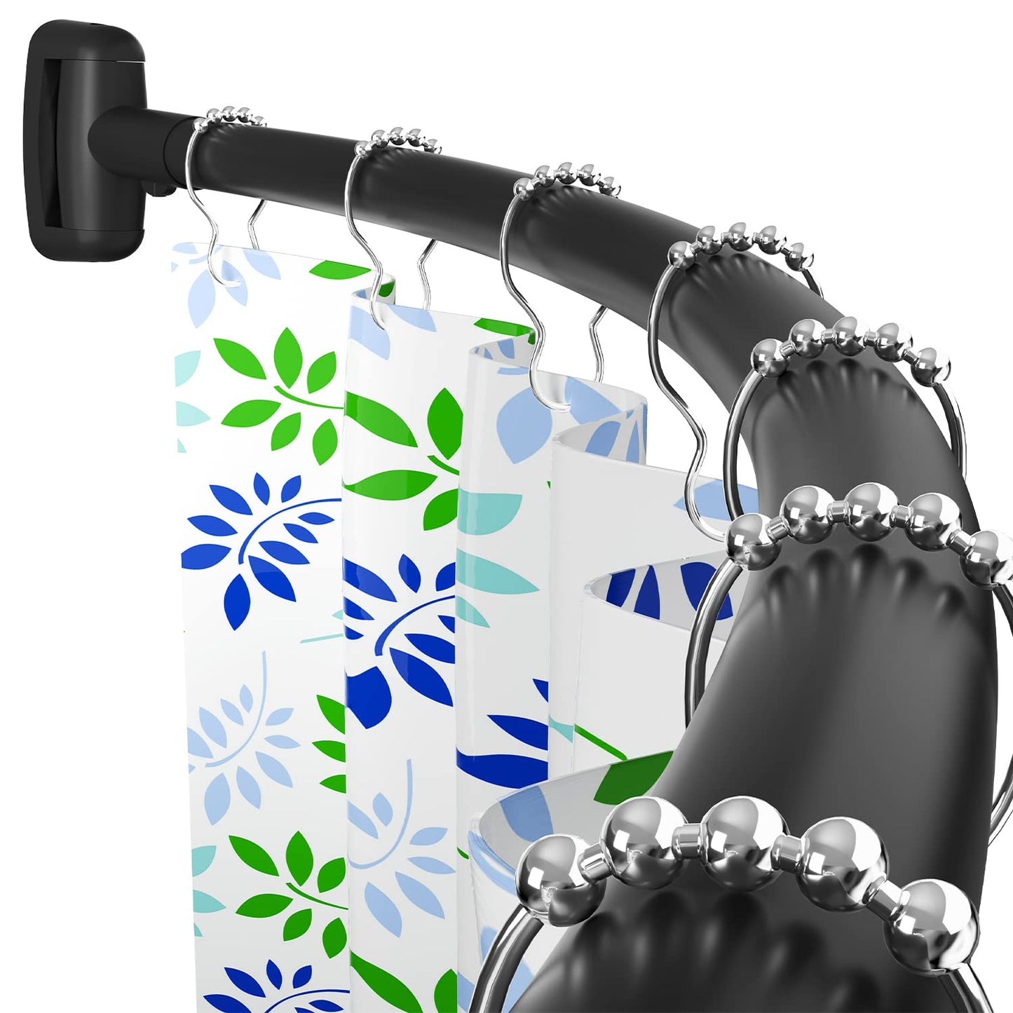 Tlooe Curved Shower Curtain Rod, 45-72 Inches Adjustable Curved Shower Rod, Rustproof Round Never Fall Shower Rods for Bathroom, Telescoping Design, Need to Drill, Black