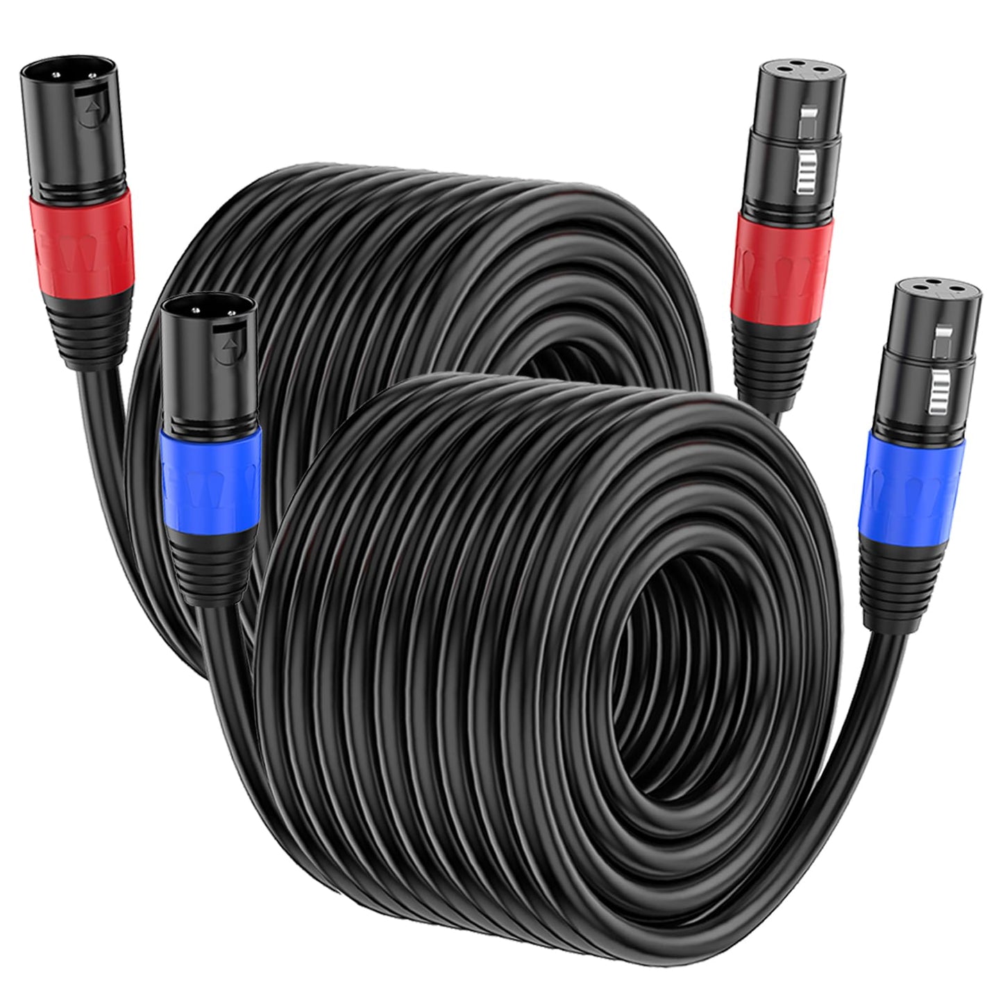 Jozzai XLR Cable 50ft 2 Packs - Premium Balanced Microphone Cable with 3-Pin XLR Male to Female Mic Speaker Cable, Black, Pure Copper and Plated Conductors, PVC Jacket