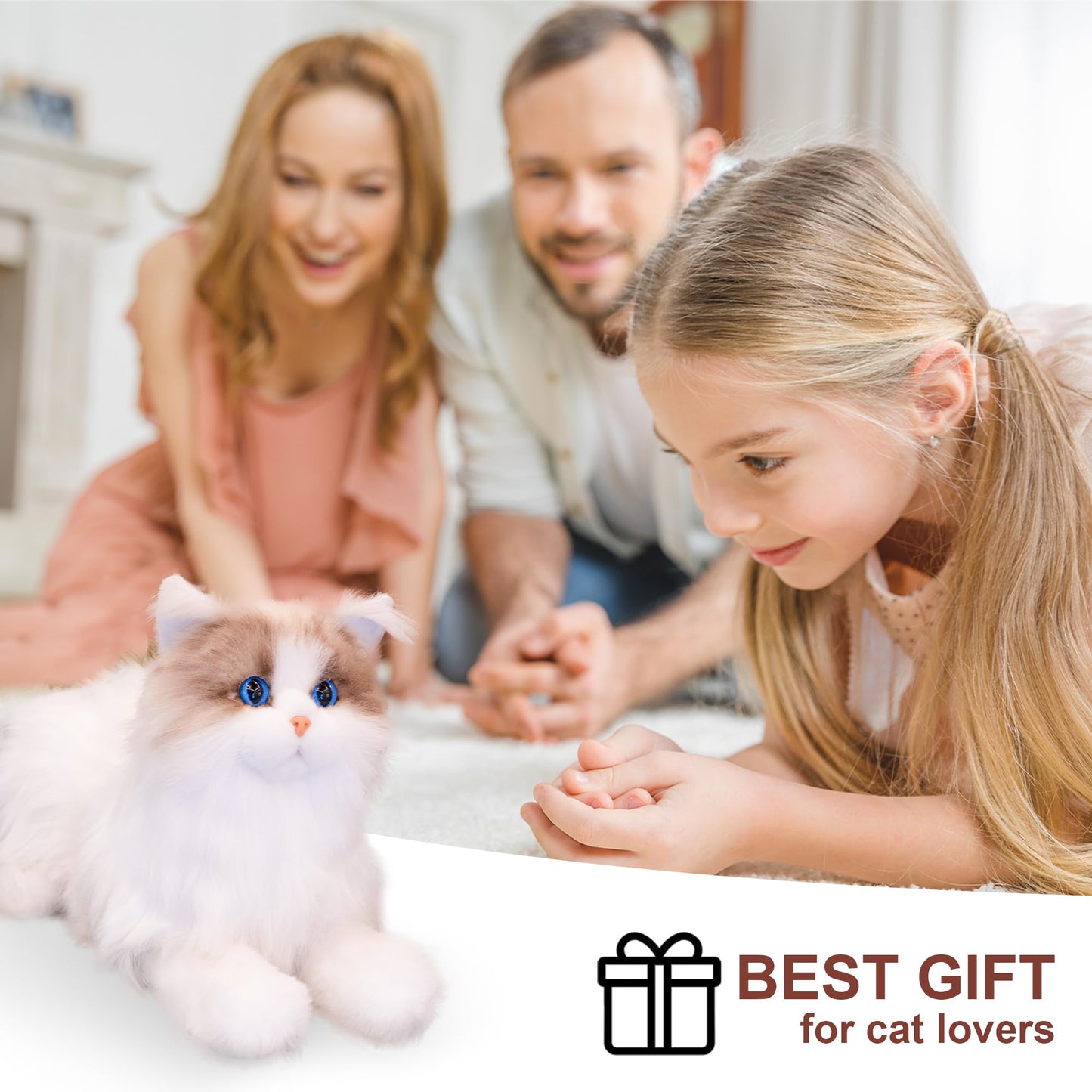 Chongker Stuffed Animals Plush Toy Cat, Real Size, Handmade, Gift for Kid, Women