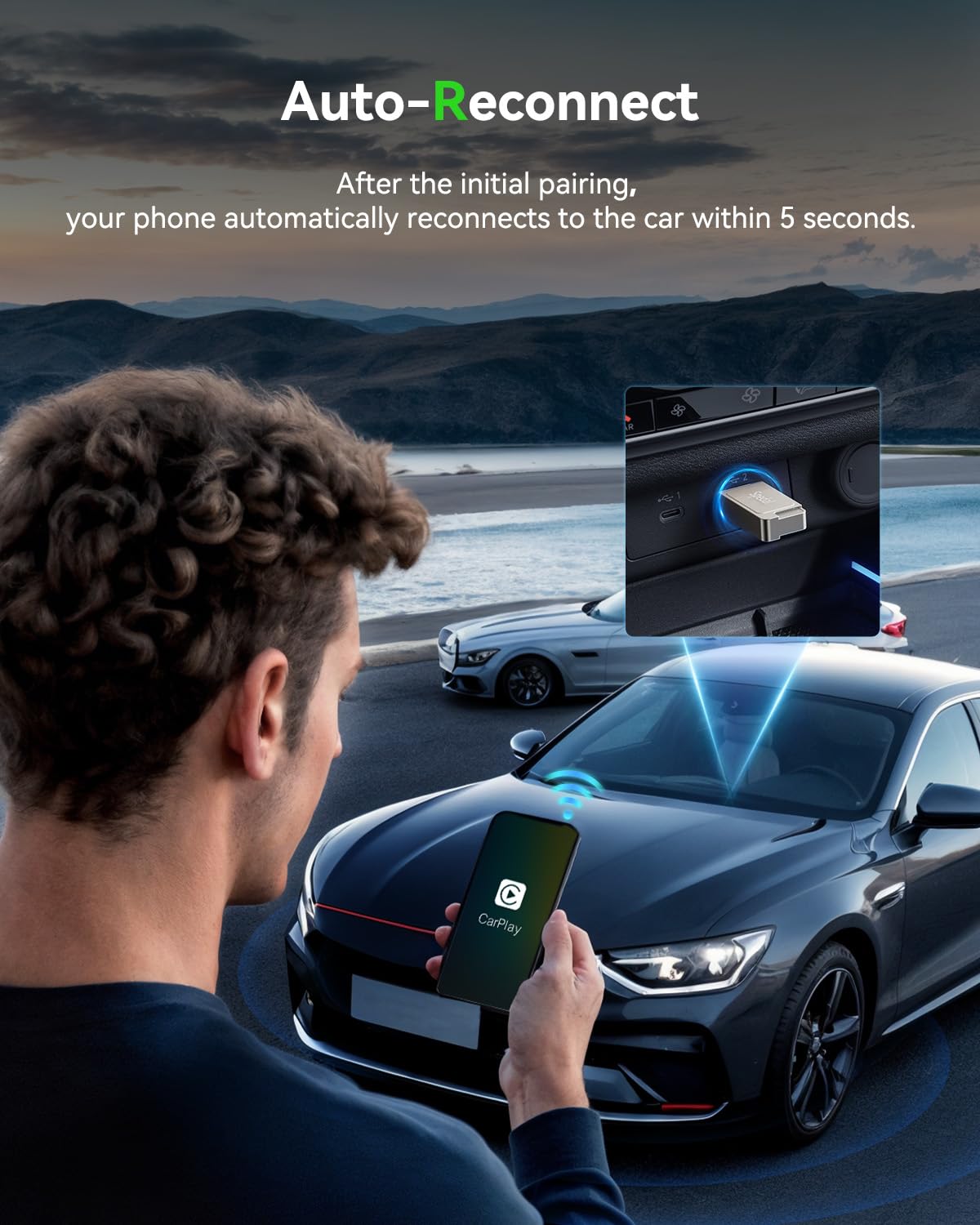 2-in-1 Wireless CarPlay & Android Auto Adapter, Plug & Play Dongle with 5GHz WiFi & Bluetooth, Auto-Connect, Fast & Stable, USB-A/C, Compatible with Most Cars 2017+