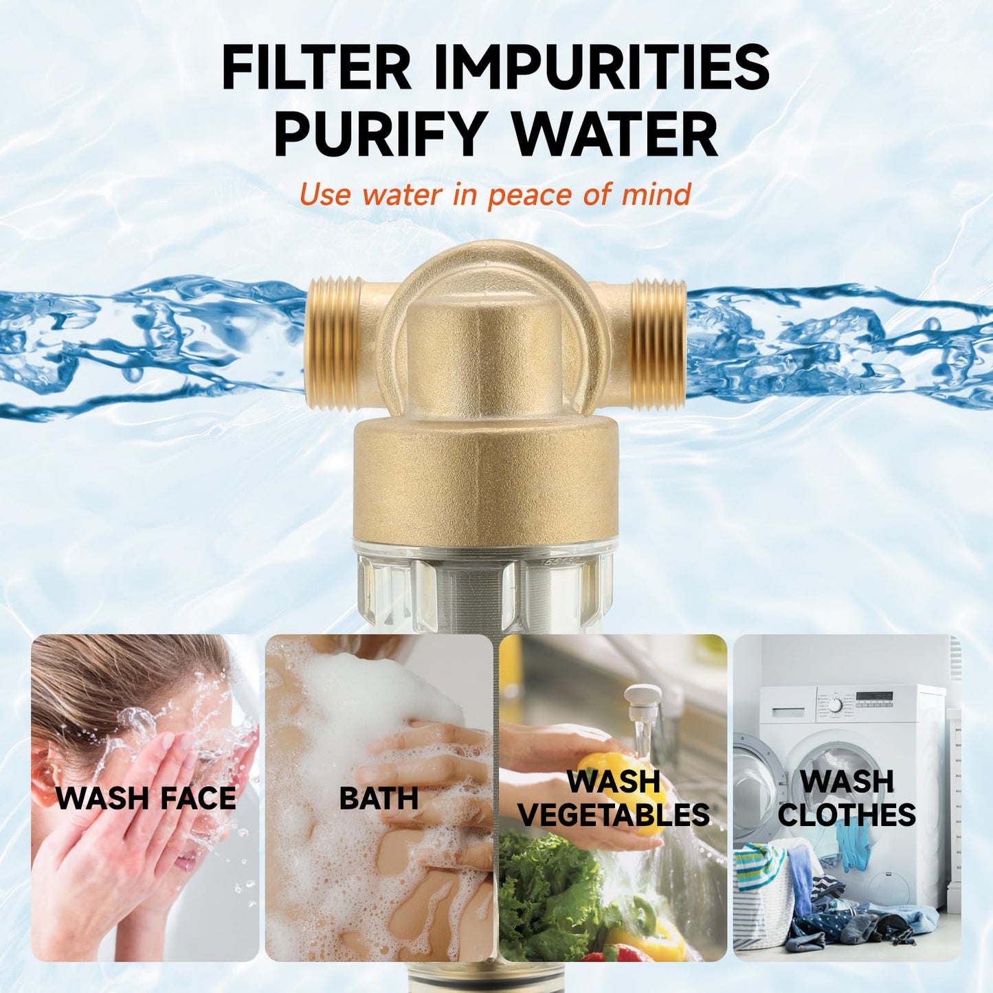 Roastove 360° Mountable Spin Down Sediment Water Filter, Pre-Filter for Whole House, Contains Two 3/4" Push-to-Connect Fittings, Rated at 50 Micron,with an Extra 100 Micron Filter Element
