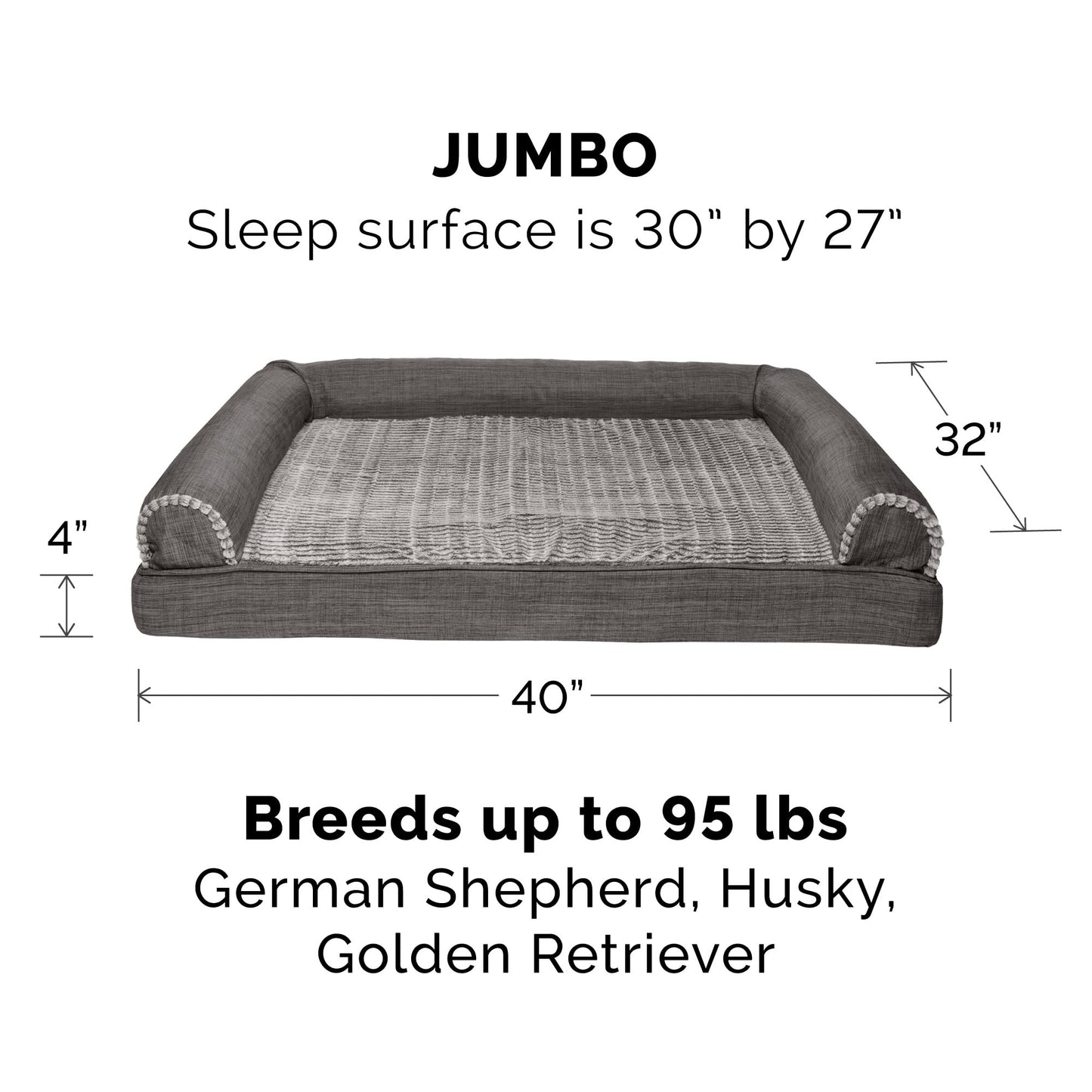 Furhaven Replacement Dog Bed Cover Luxe Faux Fur & Performance Linen Sofa-Style, Machine Washable - Charcoal, Jumbo (X-Large)