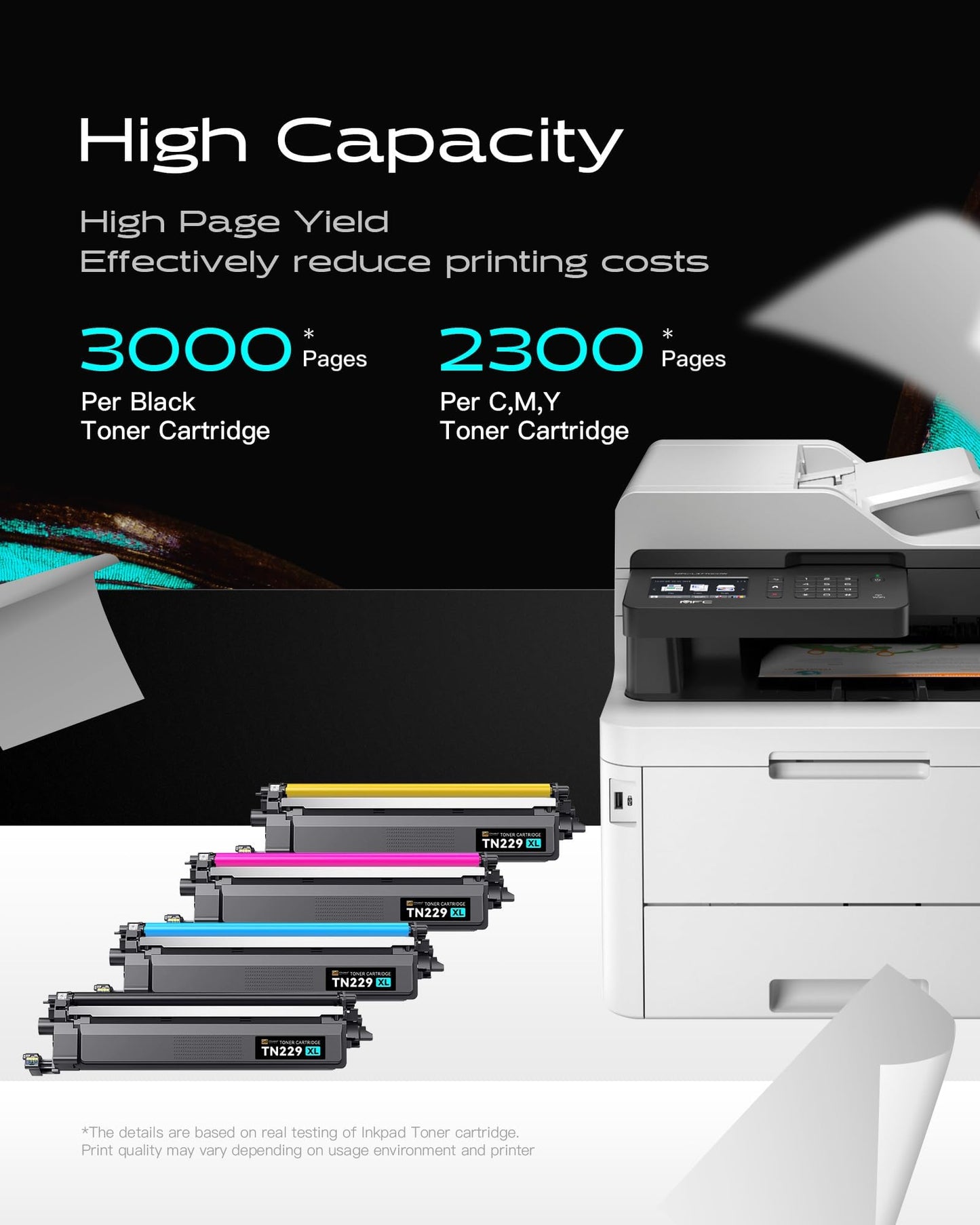 TN229XL TN229 Toner Cartridges High Yield Replacement Compatible for Brother TN 229XL TN-229XL TN-229 Work with MFC-L3720CDW MFC-L3765CDW MFC-L3780CDW MFC-L8395CDW Printers (4Pack, B/C/M/Y)