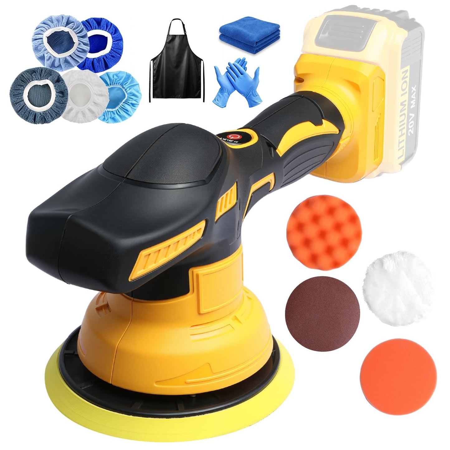 CHUFA Cordless Car Buffer Polisher Kit for Dewalt 20V Battery(Battery Not Included), 8 Variable Speed 5500RPM, 6 in Brushless Dual Action Random Polishing Machine , Orbital Polisher for Car Detailing