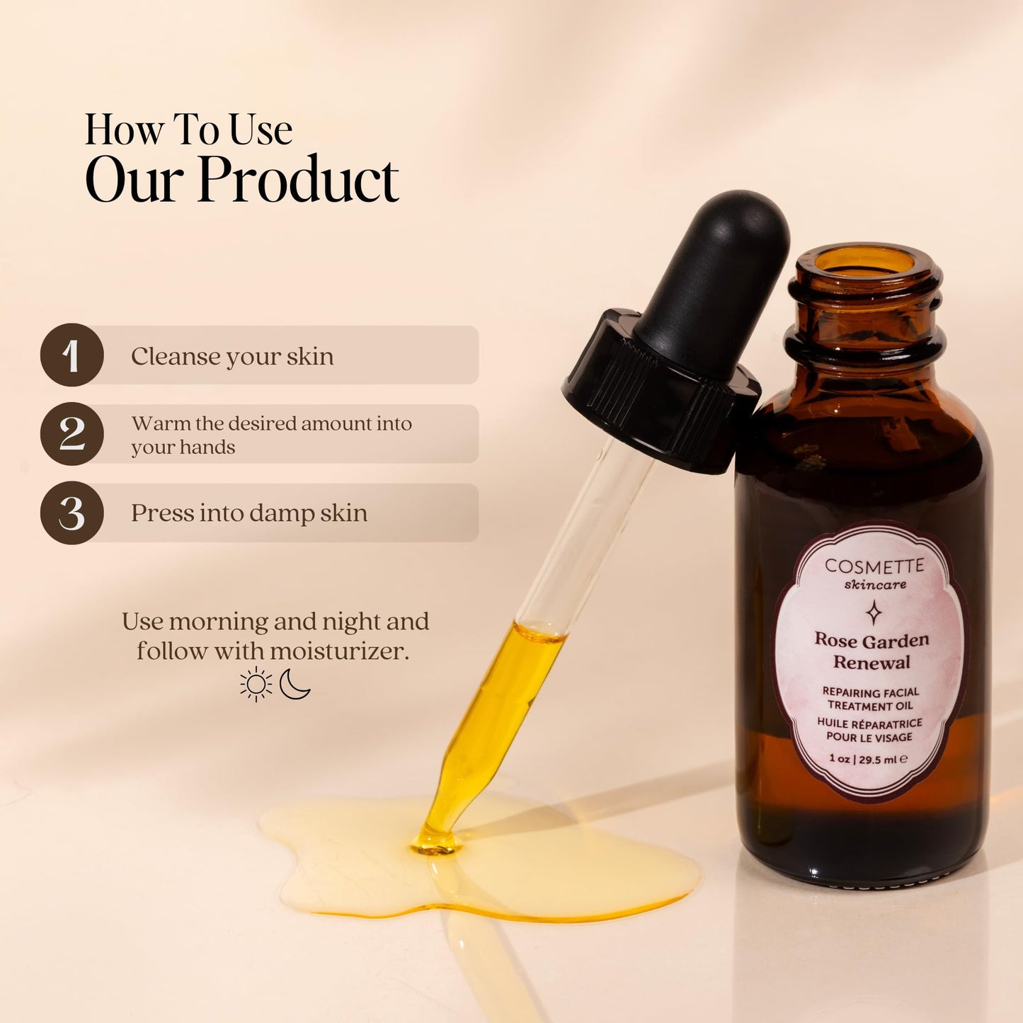 Cosmette Rose Garden Renewal Vitamin a Repairing Oil With Argan, Sunflower, and Rose Oils, Face Serum to Support Collagen Production & Decongestion, Natural Skin Care 1 FL Oz