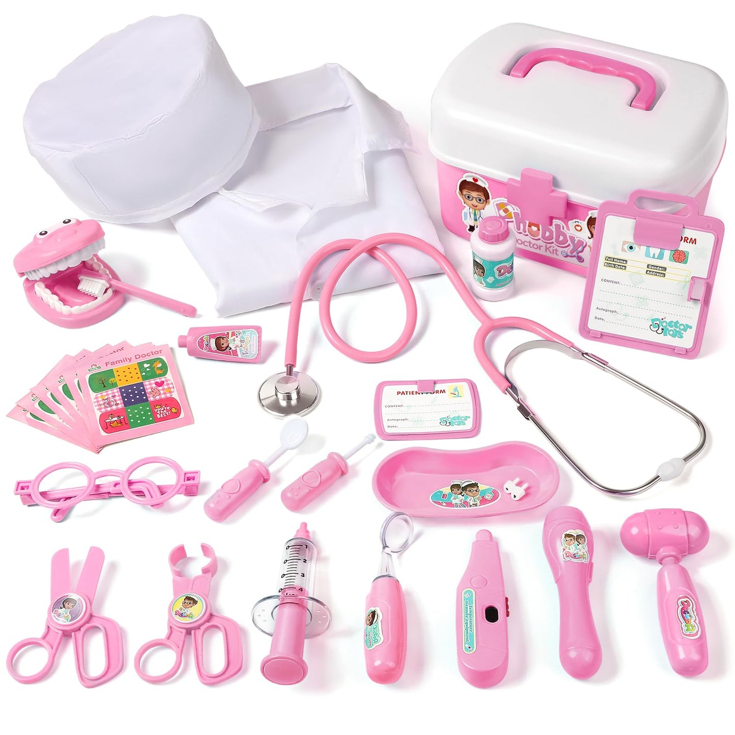 Phobby Durable Doctor Kit for Kids, 27 Pcs Deluxe Pretend Play Medical Kit Toy with Real Stethoscope, Doctor Kit for Toddlers Boys Girls Christmas Birthday Gift Aged 3 4 5 6 7 8(Pink)