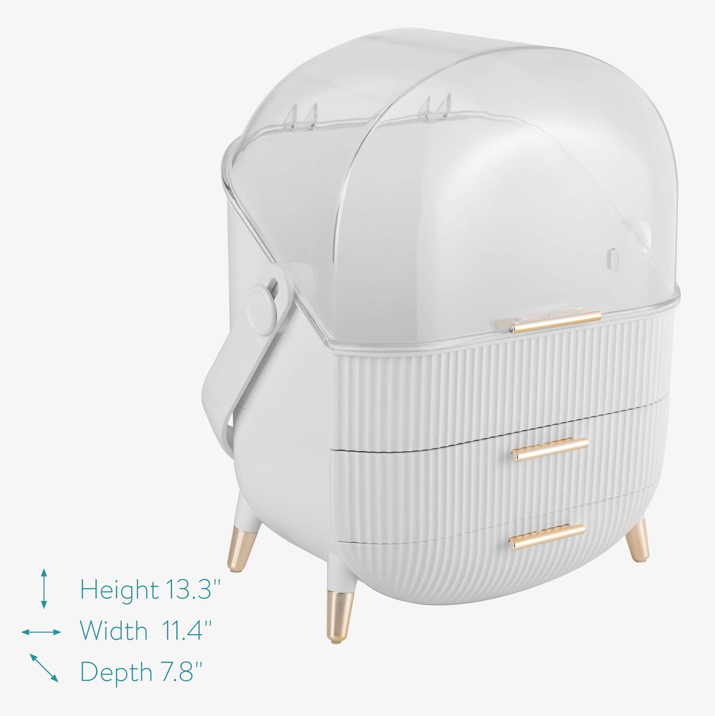 Navaris Makeup Organizer Storage Box - Cosmetics, Skincare and Beauty Case with Clear Lid Display and 2 Drawers - Bathroom Counter or Vanity - White