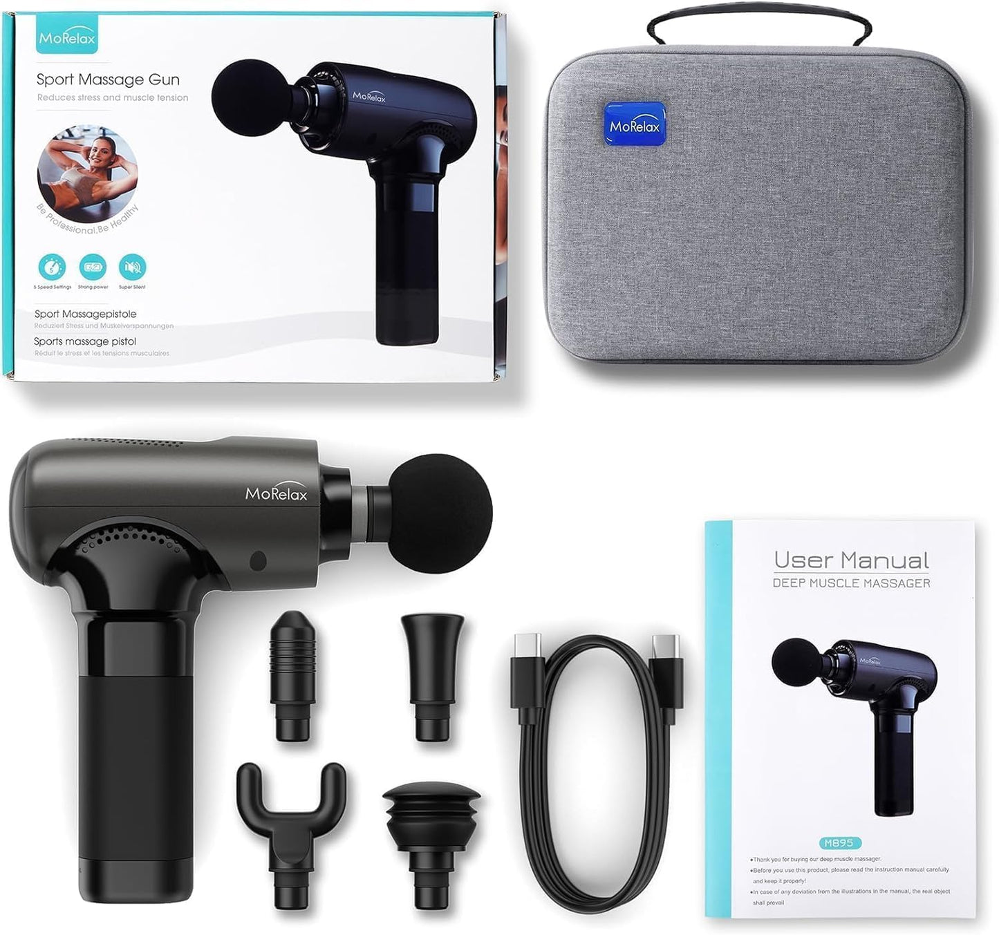 Cotsoco Muscle Massage Gun – Portable Handheld Percussion Massager for Different Muscle Groups & Workouts with a Powerful Brushless Motor, Cordless, with 5 Heads & 5 Speeds.