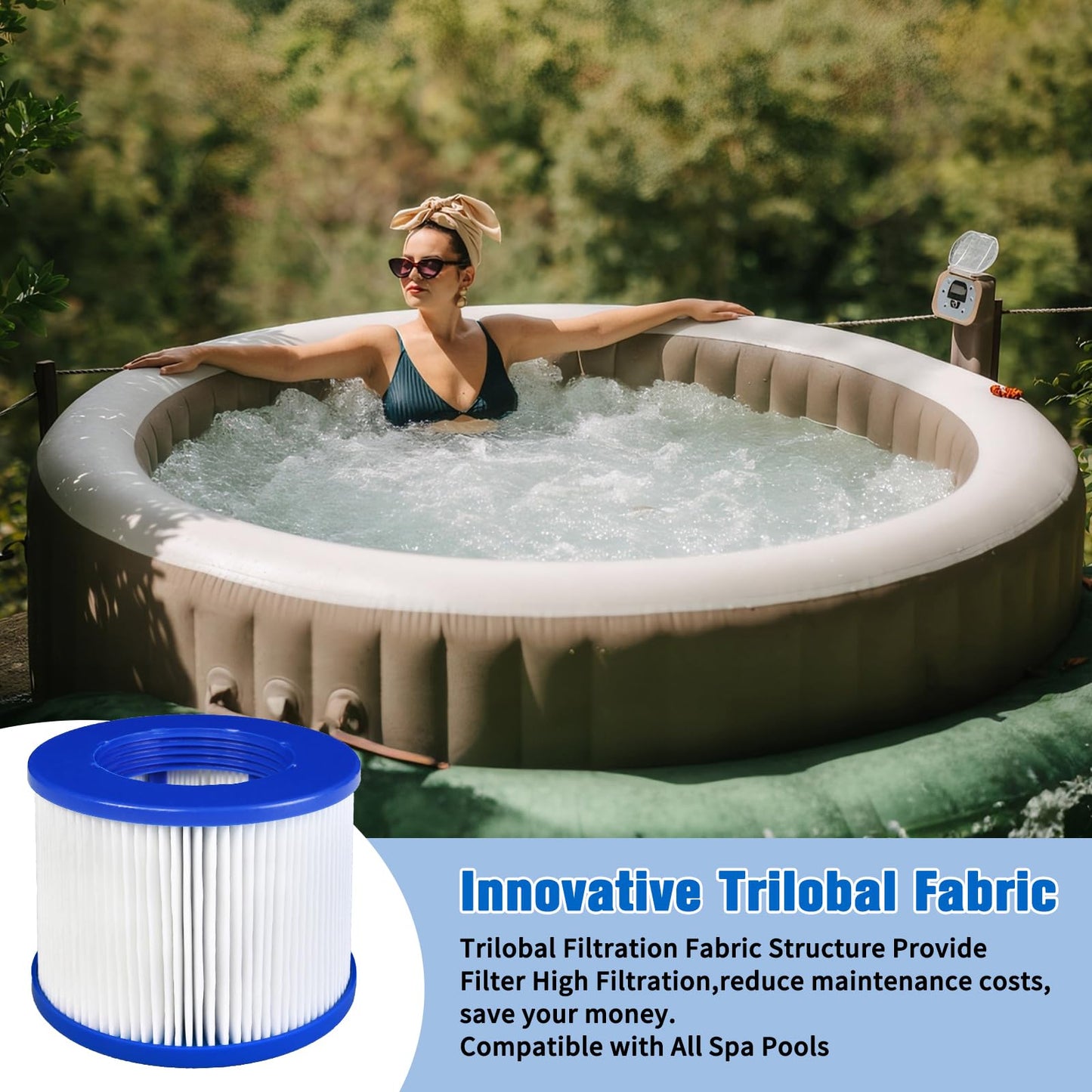 Screw-in Hot Tub Filter Cartridges Replacement for All RELXTIME, ALEKO, Wejoy, Aquaspa Spa,Clever Spa Filter,Threaded Filter for Inflatable Hot Tubs & Massage Pools (12 Pcs)