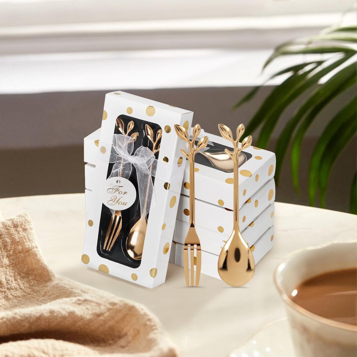 30 packs of wedding forks and spoons, suitable for wedding gifts, bridal or baby party gifts, tea party gifts, beverage spoon gifts or souvenirs, suitable for guests to use separately packaged