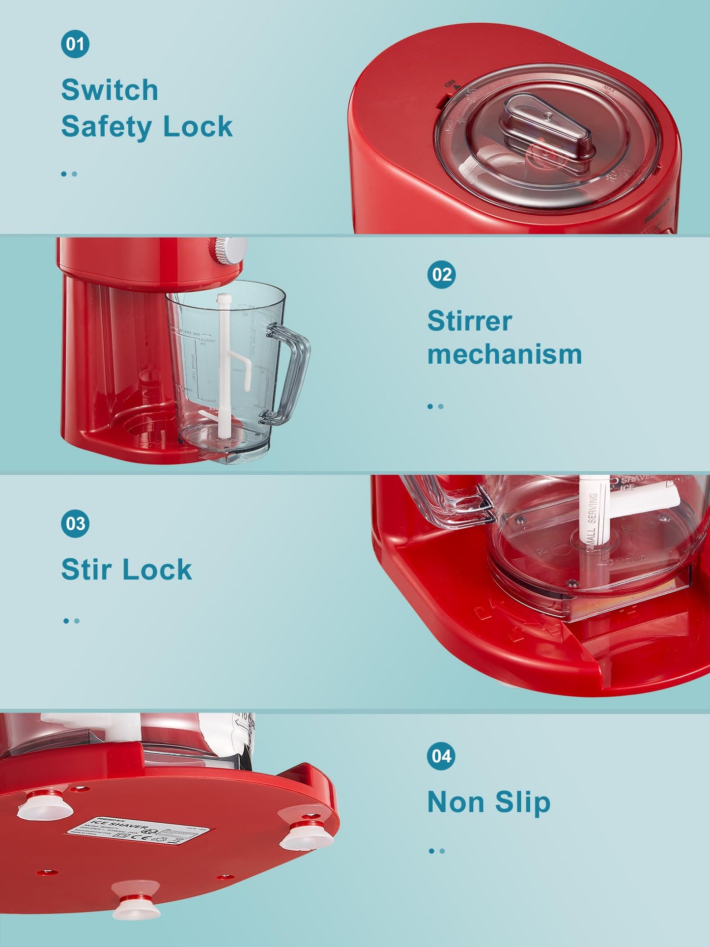 Reemix Shaved Ice Machine, Electric Ice Shaver and Snow Cone Machine with Large Capacity Storage, Portable Ice Crusher Ice Thickness Can be Adjusted (Red)
