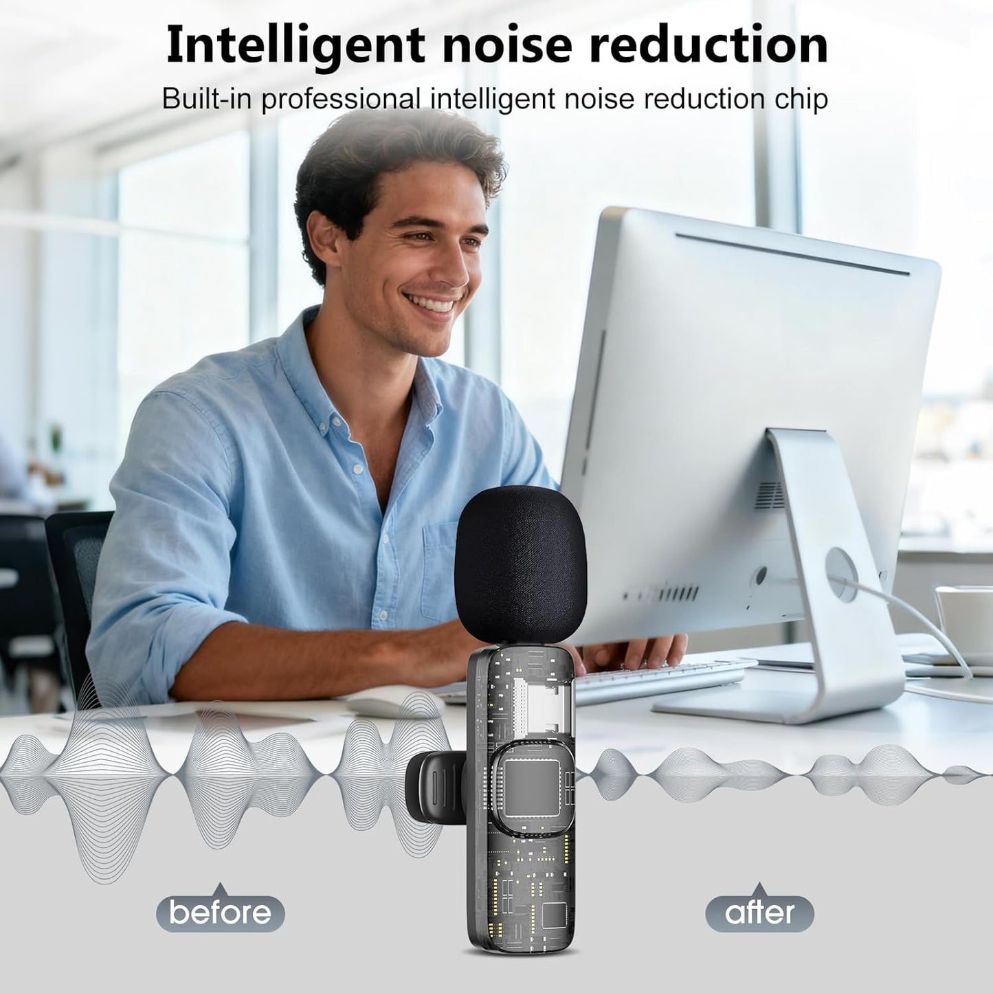 Wireless Lavalier Microphone for iPhone/Android/Camera/Computer - 4 in 1 Clip-on Microphone with Noise Reduction for Outdoor Vlogging, Interview, TikTok, Live Streaming, Video, Vocal Microphones