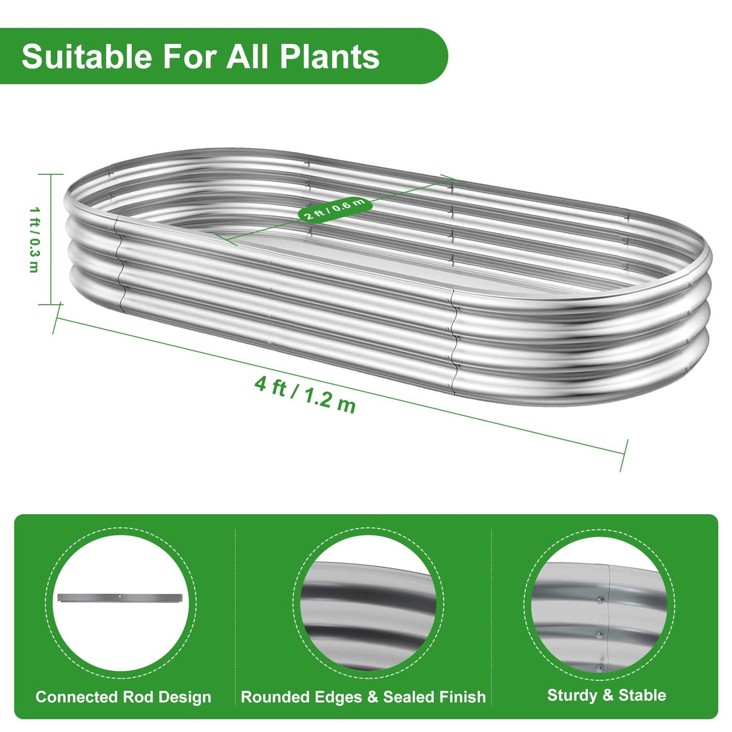 Galvanized Raised Garden Bed - 4x2Ft Heavy Duty Steel Planter Box Outdoor for Vegetables, Fruits, Flowers & Backyard Gardening, Easy Assembly Large Raised Garden Stock Tank