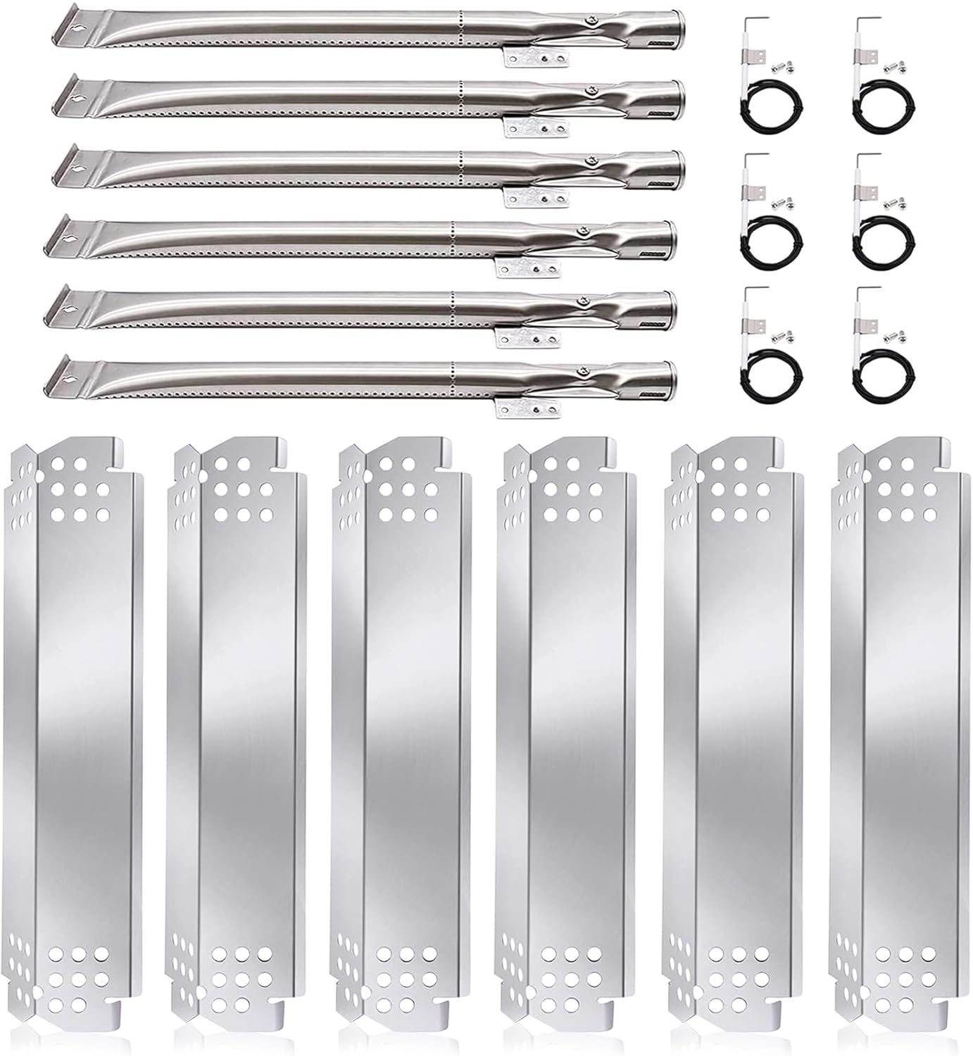 Criditpid Barbecue Replacement Parts for Nexgrill 6 Burner 720-0898 720-0898A, Nexgrill 720-0888 720-0888N, 720-0830H 720-0783E. Stainless Steel BBQ Heat Plates Shield, Burner Tubes & Igniters Kit.