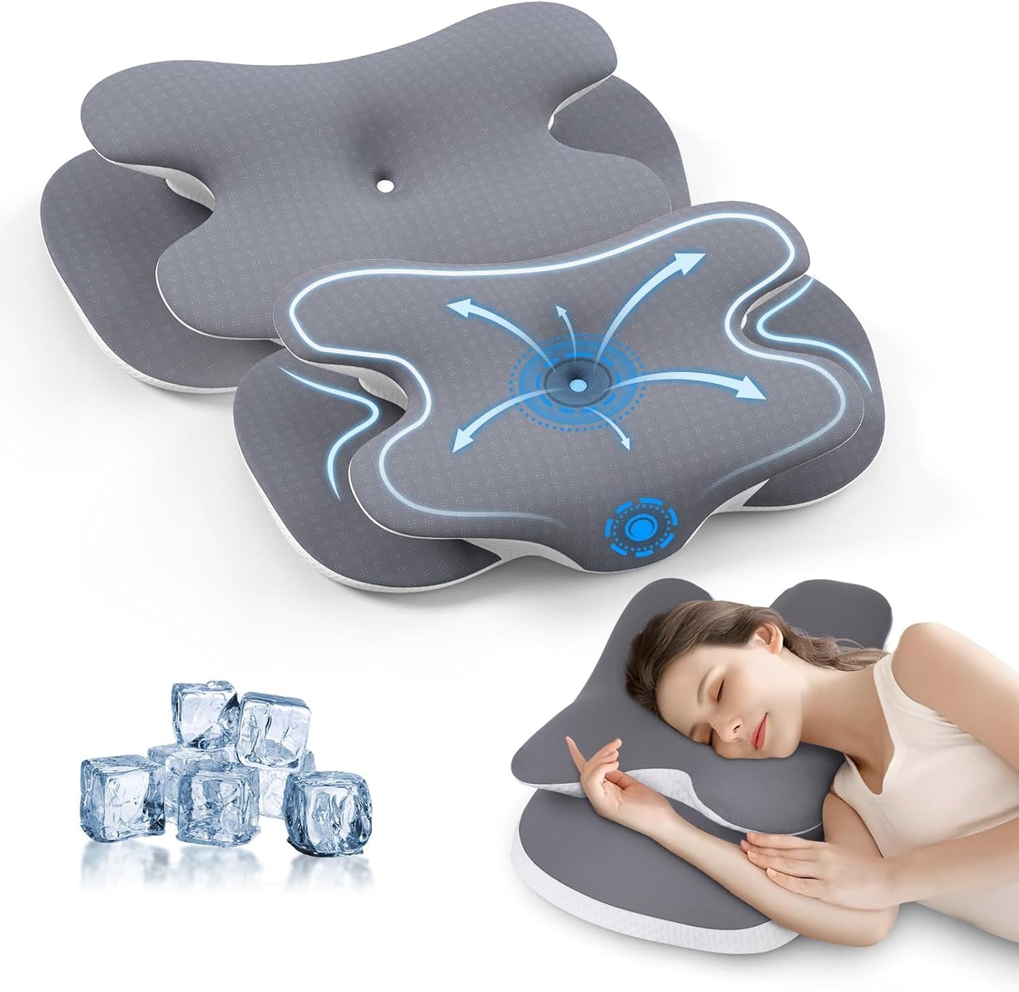 A-Pce Cervical Neck Pillow Set of 2, Ergonomic Memory Foam Pillows for Neck Pain Relief with Breathable Pillowcase, Adjustable Contour Neck Support Pillow for Side Back Stomach Sleepers, Odorless