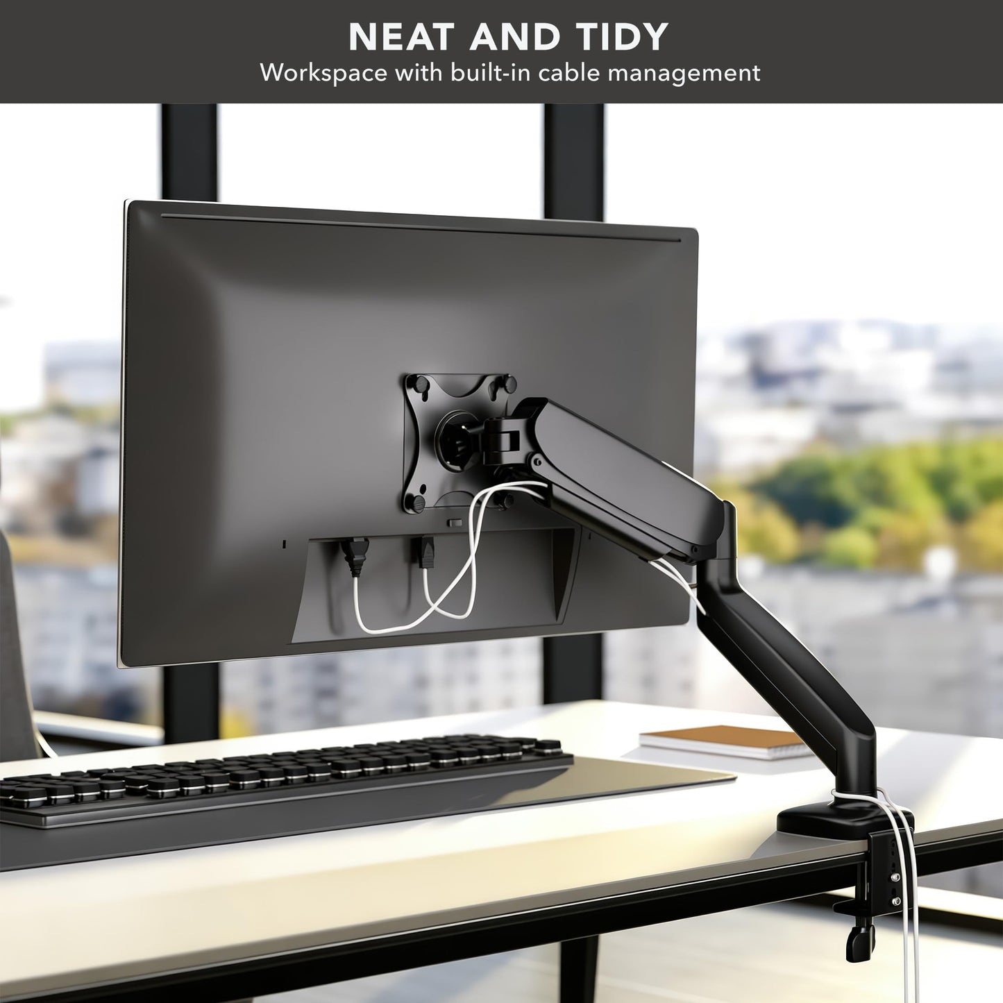 Mount-It! Monitor Arm – Single Monitor Desk Mount, Articulating Gas Spring Arm, Fully Adjustable 13"-32" Screens, VESA 75x75 100x100, Clamp & Grommet Base, Holds 17.6 lbs