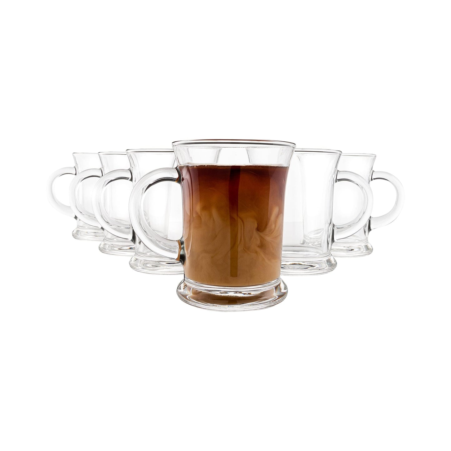 Vikko Glass Coffee Mugs Aroma Collection 13 Ounce Thick and Durable Wide, Set of 6 Heavy Base Dishwasher Safe Large Glass Coffee Cups