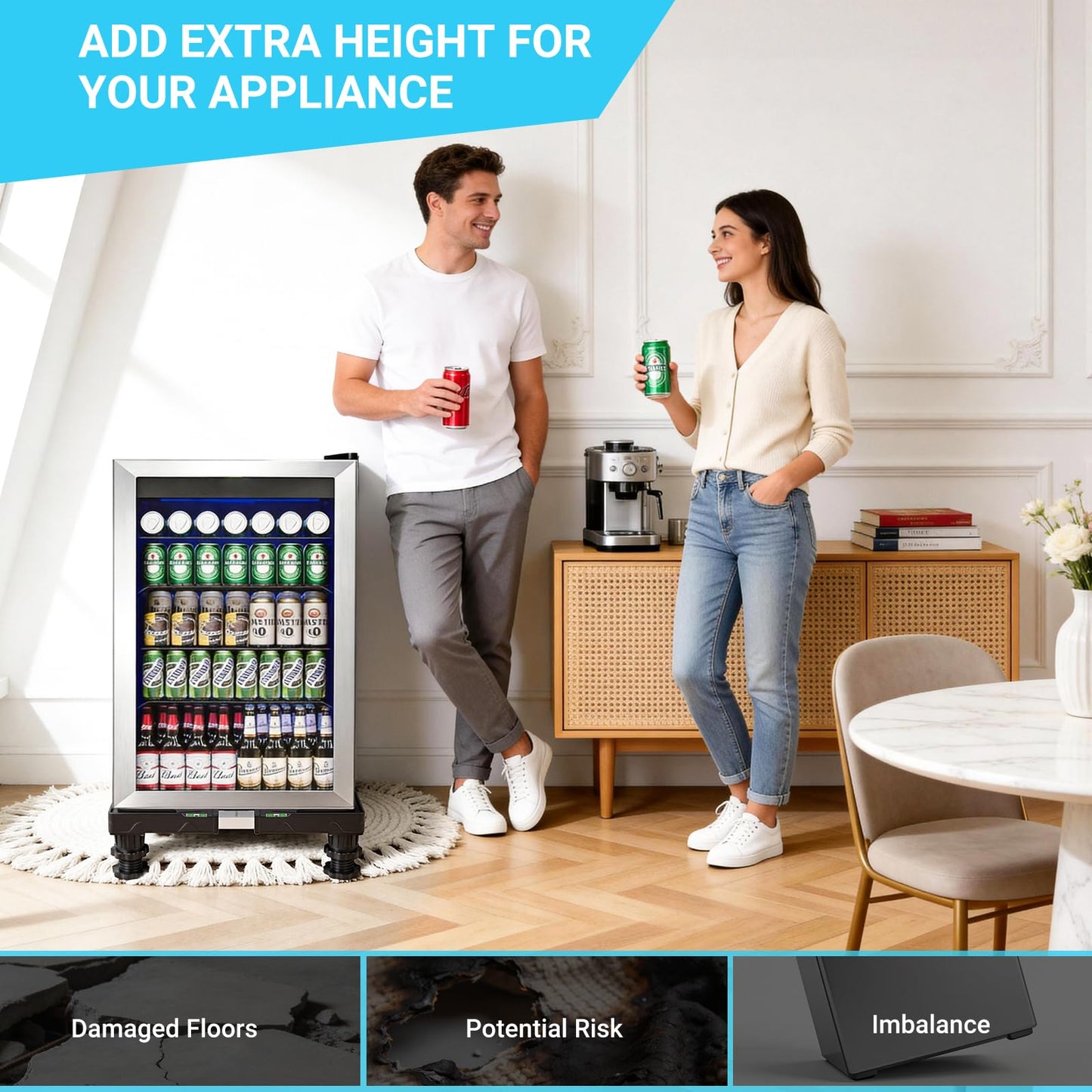 Nefish Mini Fridge Stand Universal Stand Base Adjustable Refrigerator Stand with 4 Strong Feet Washing Machine Pedestal Multi-Functional Base for Dryer (Black)